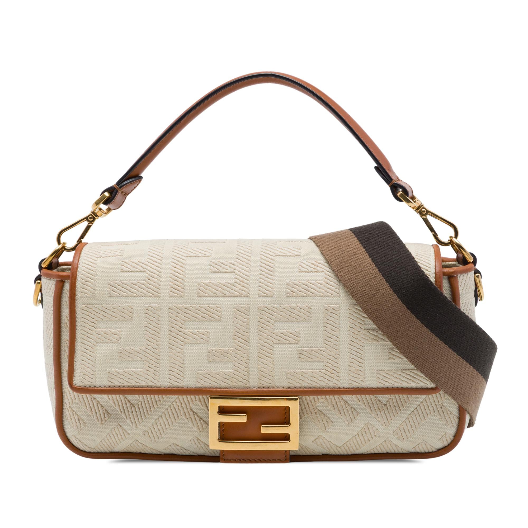 Fendi Zucca Embroidered Canvas Baguette Satchel