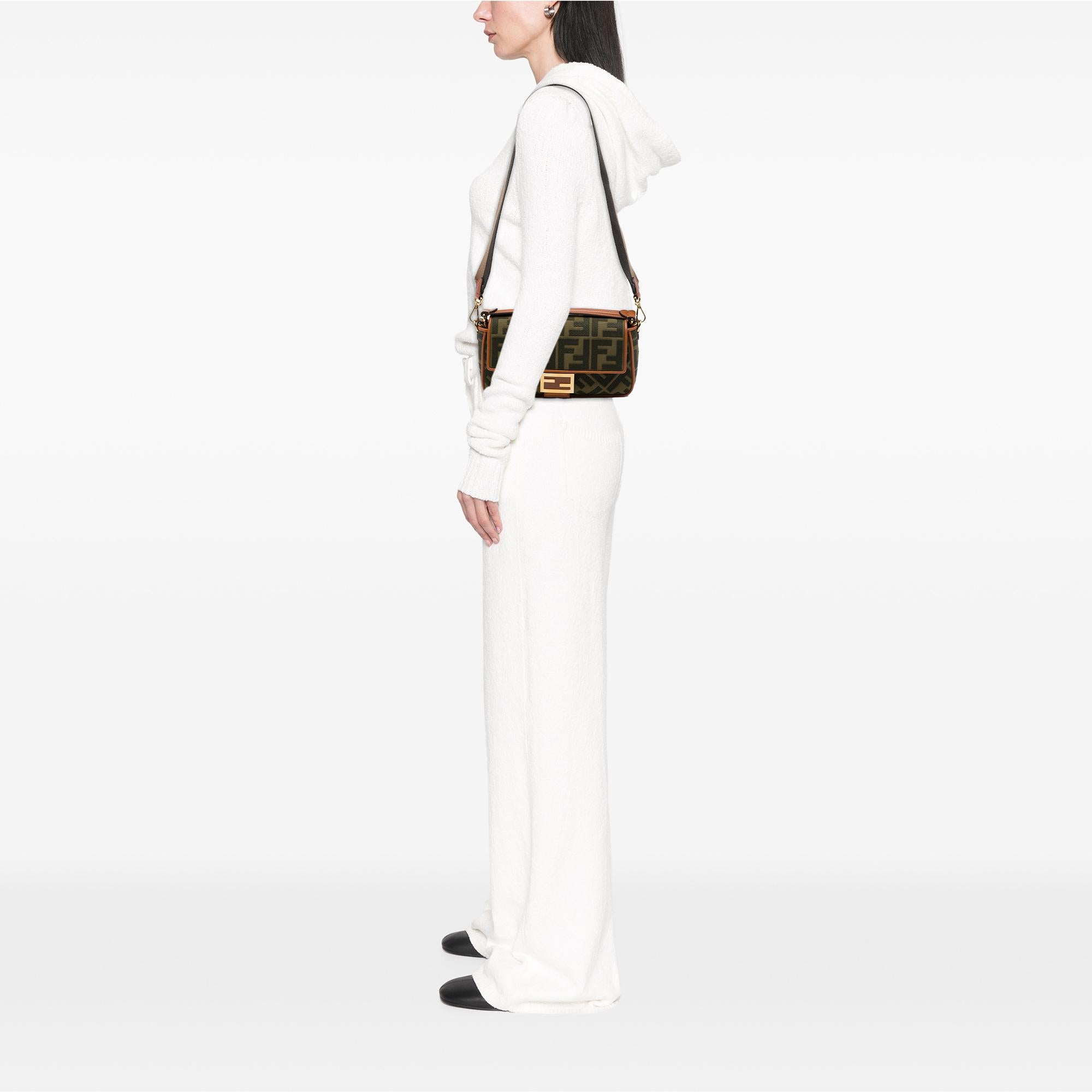Fendi Zucca Embroidered Canvas Baguette Satchel