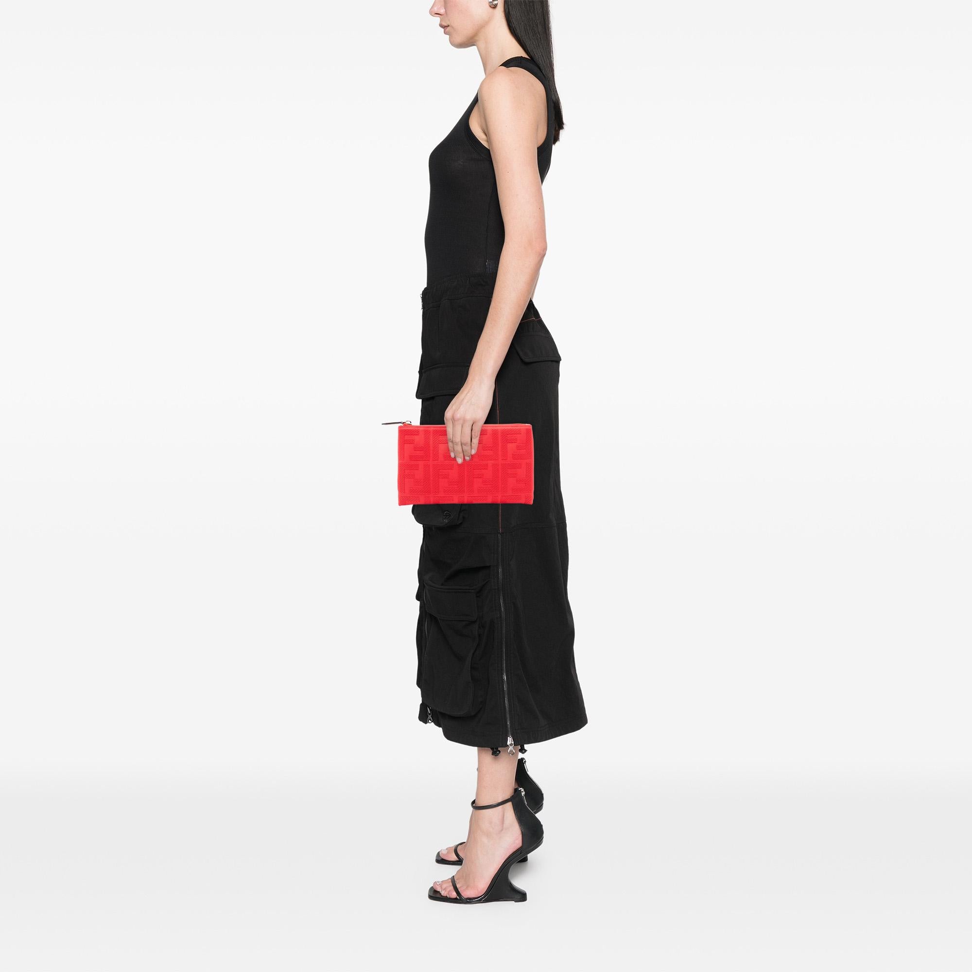 Fendi Zucca Embroidered Canvas Zip Pouch