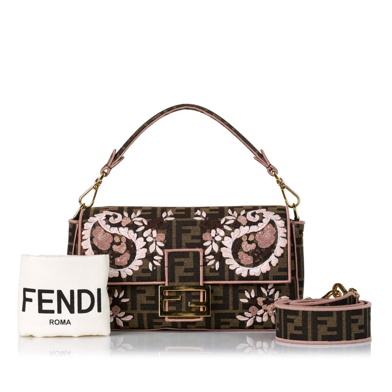 Fendi Zucca Paisley Embroidery Baguette (SHG-35412)