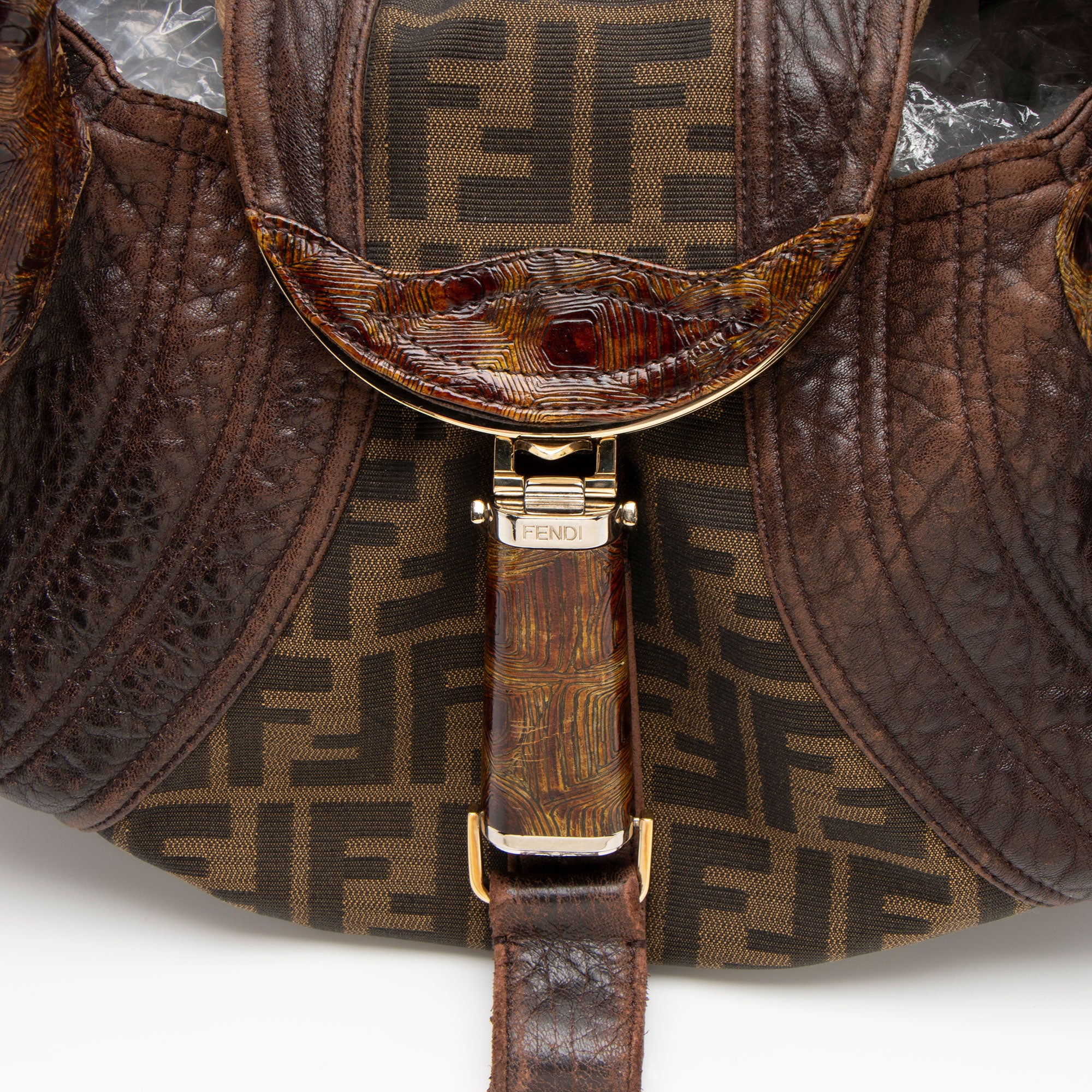 Fendi Zucca Tortuga Leather Spy Satchel