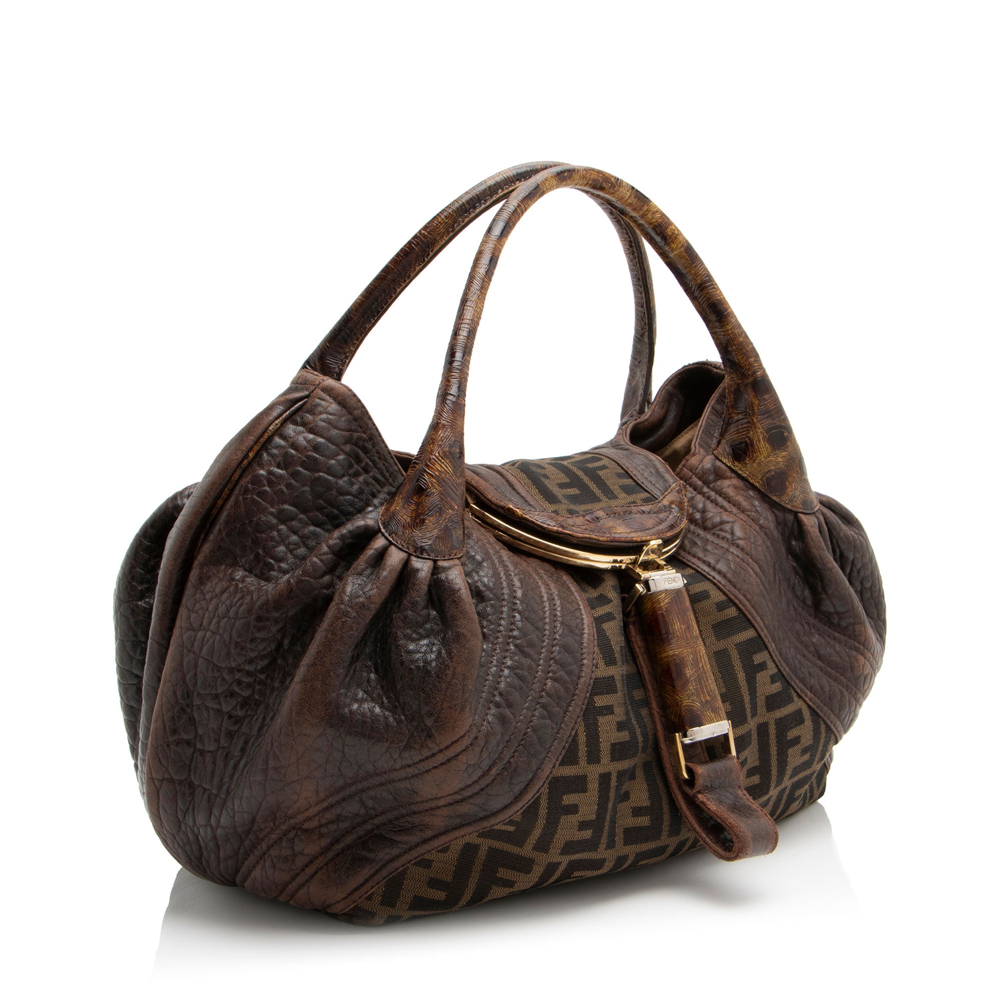 Fendi Zucca Tortuga Leather Spy Satchel