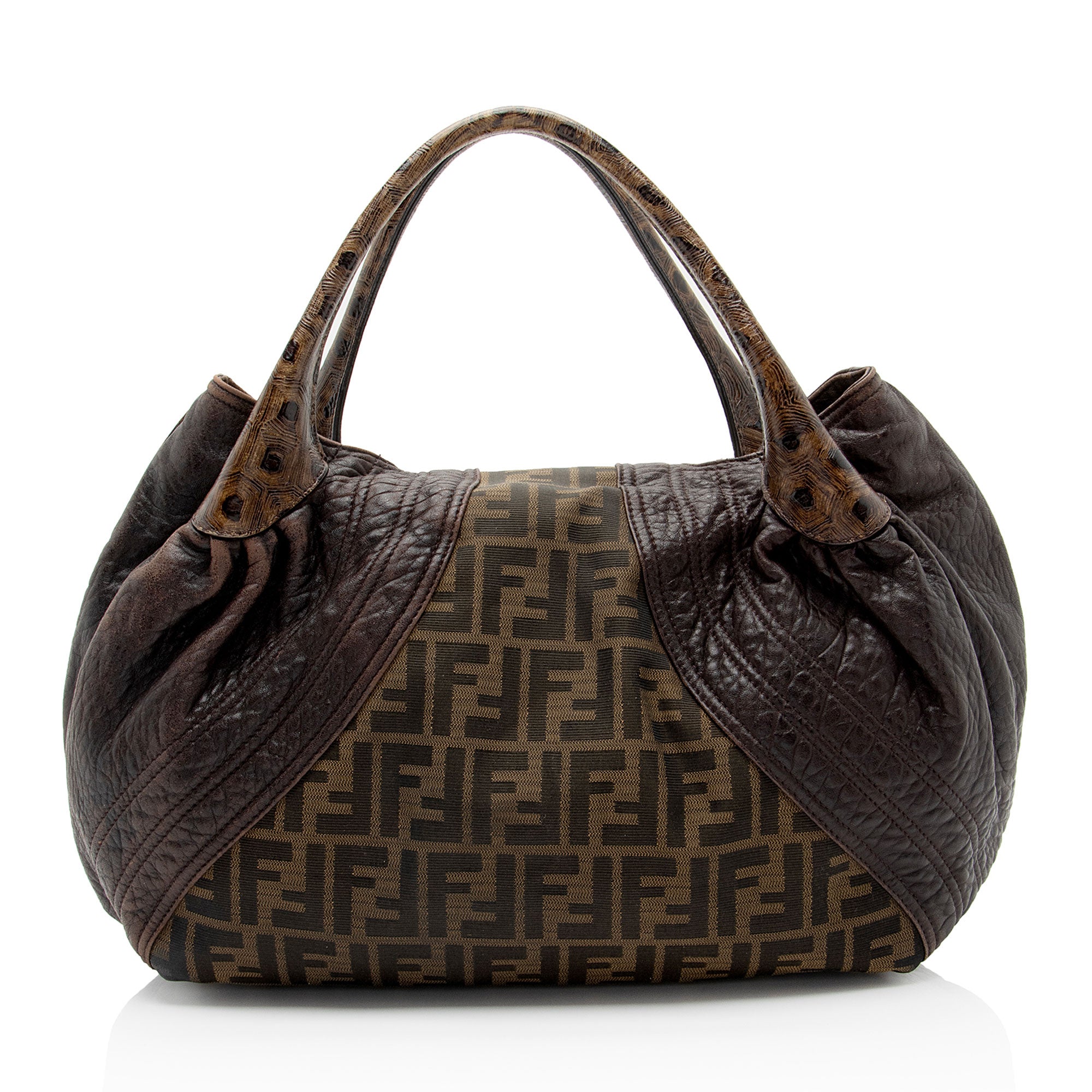 Fendi Zucca Tortuga Leather Spy Satchel (SHF-ls4Vha)