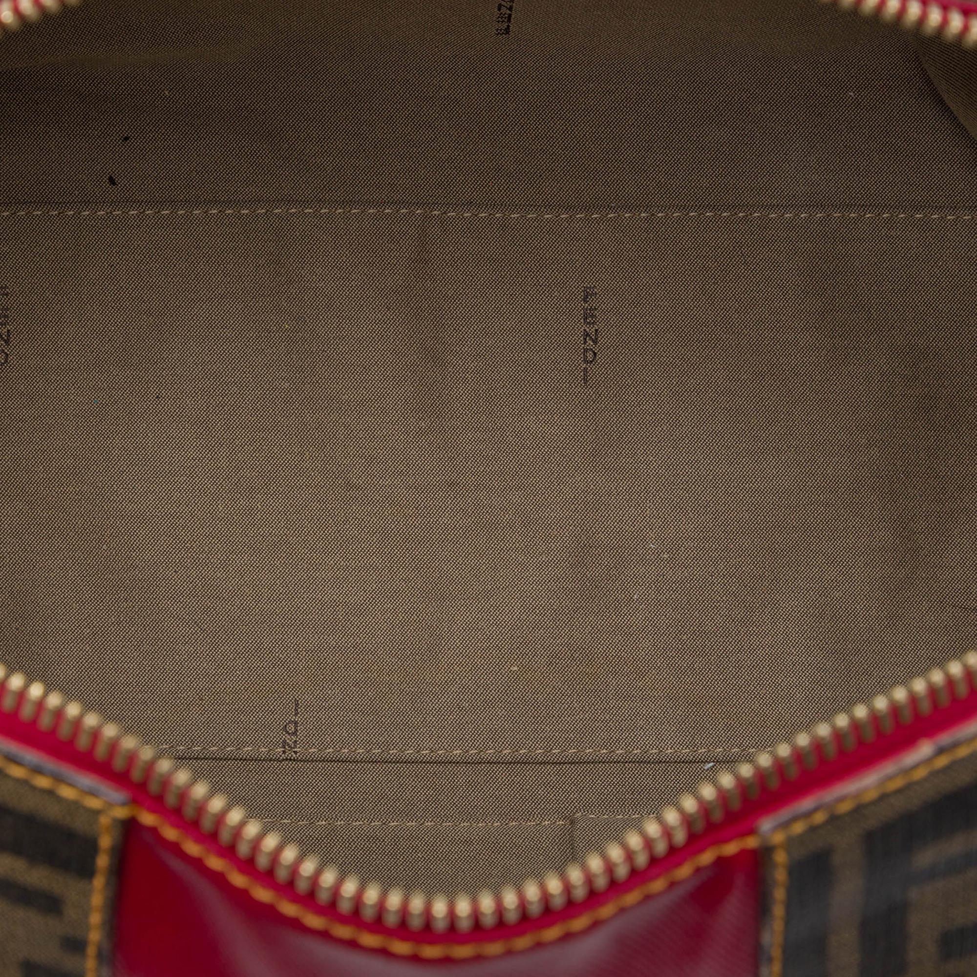 Fendi Zucca Trimmed Coated Canvas Mixed Media Boston Bag