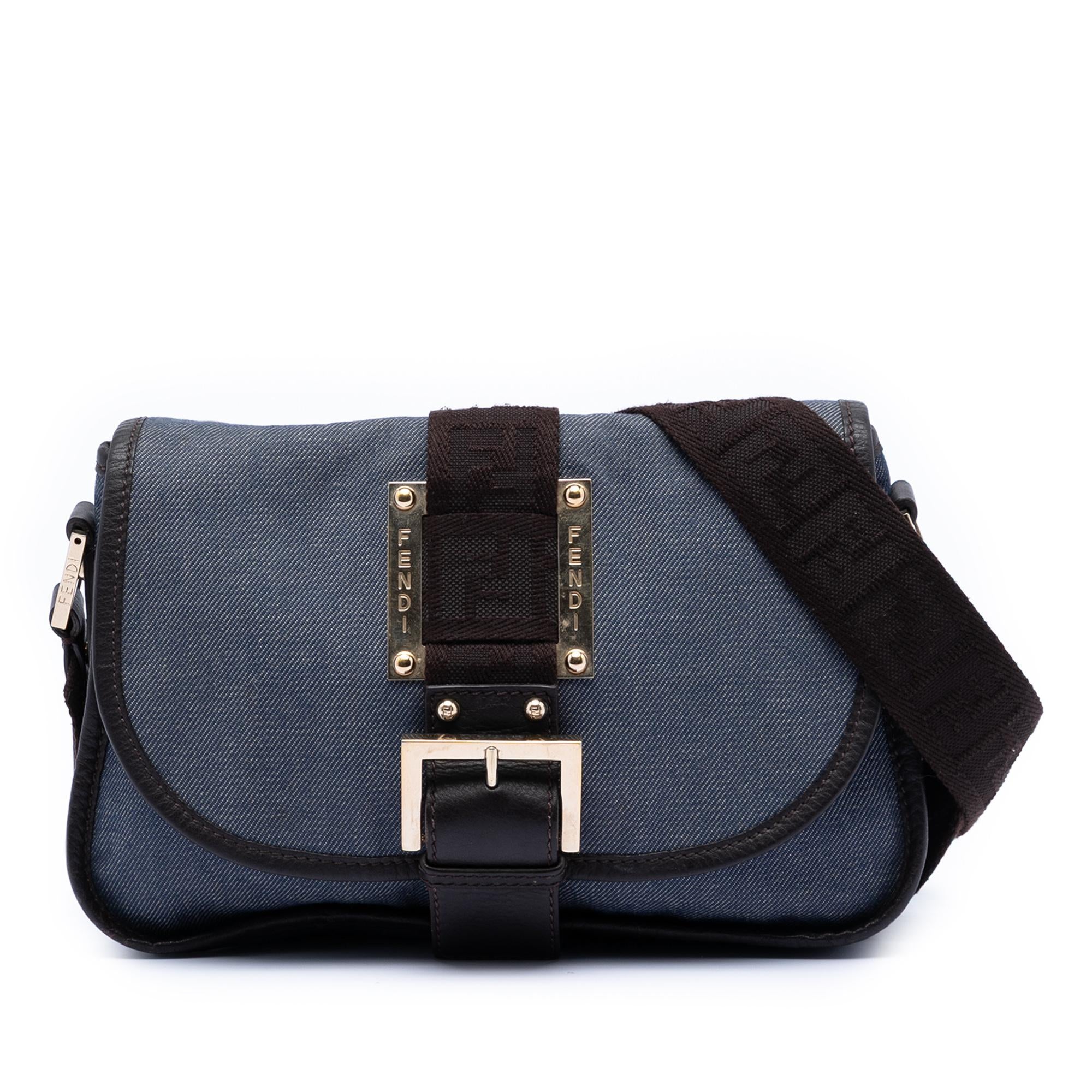 Fendi Zucca Trimmed Denim Buckle Flap