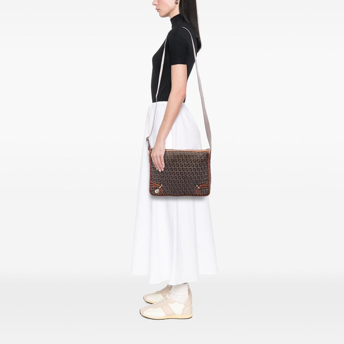 Fendi Zucchino Canvas F Charm Crossbody