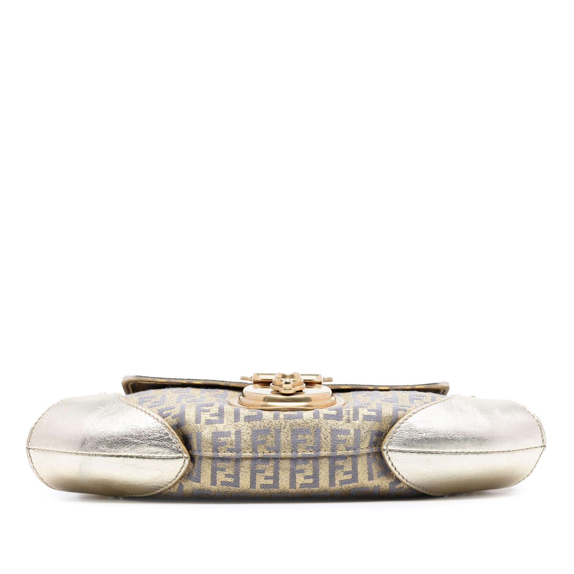 Fendi Zucchino Coated Canvas and Metallic Leather Compilation Shoulder