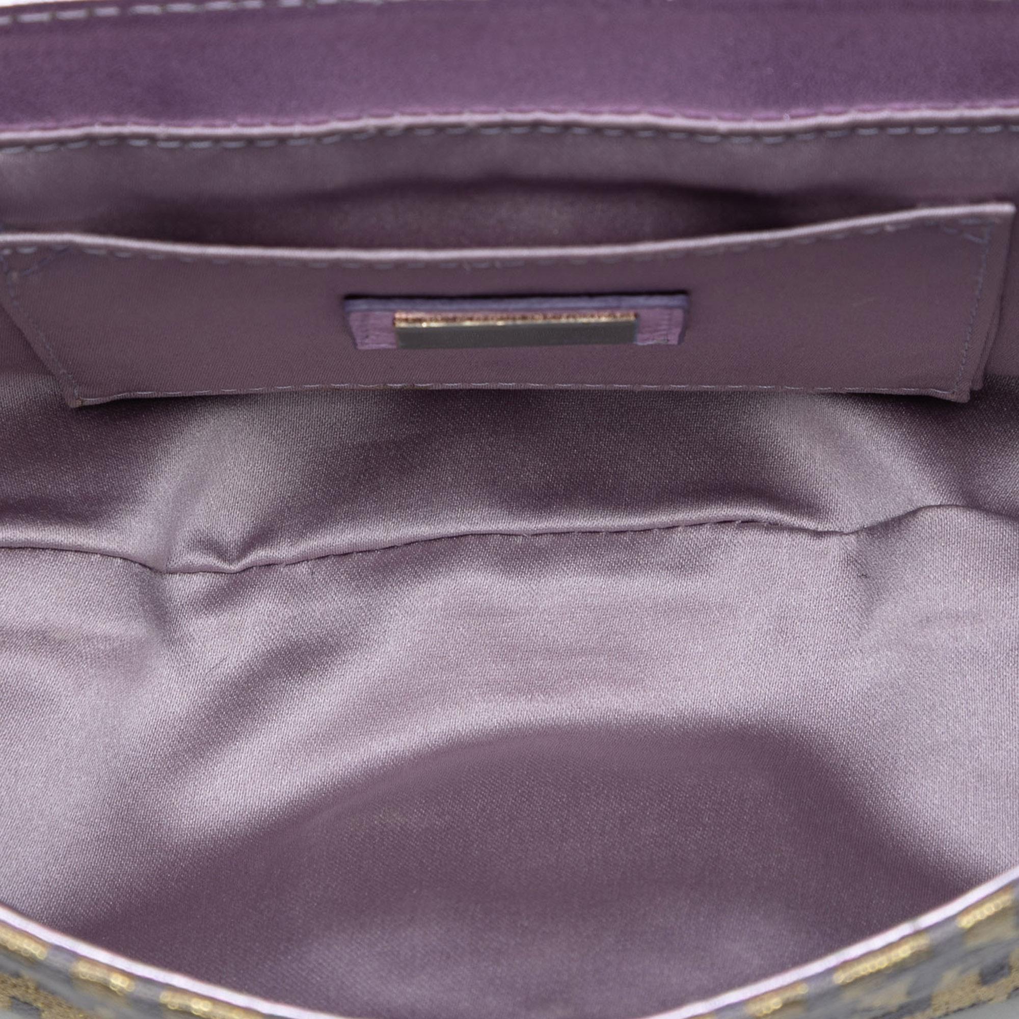 Fendi Zucchino Coated Canvas and Metallic Leather Compilation Shoulder