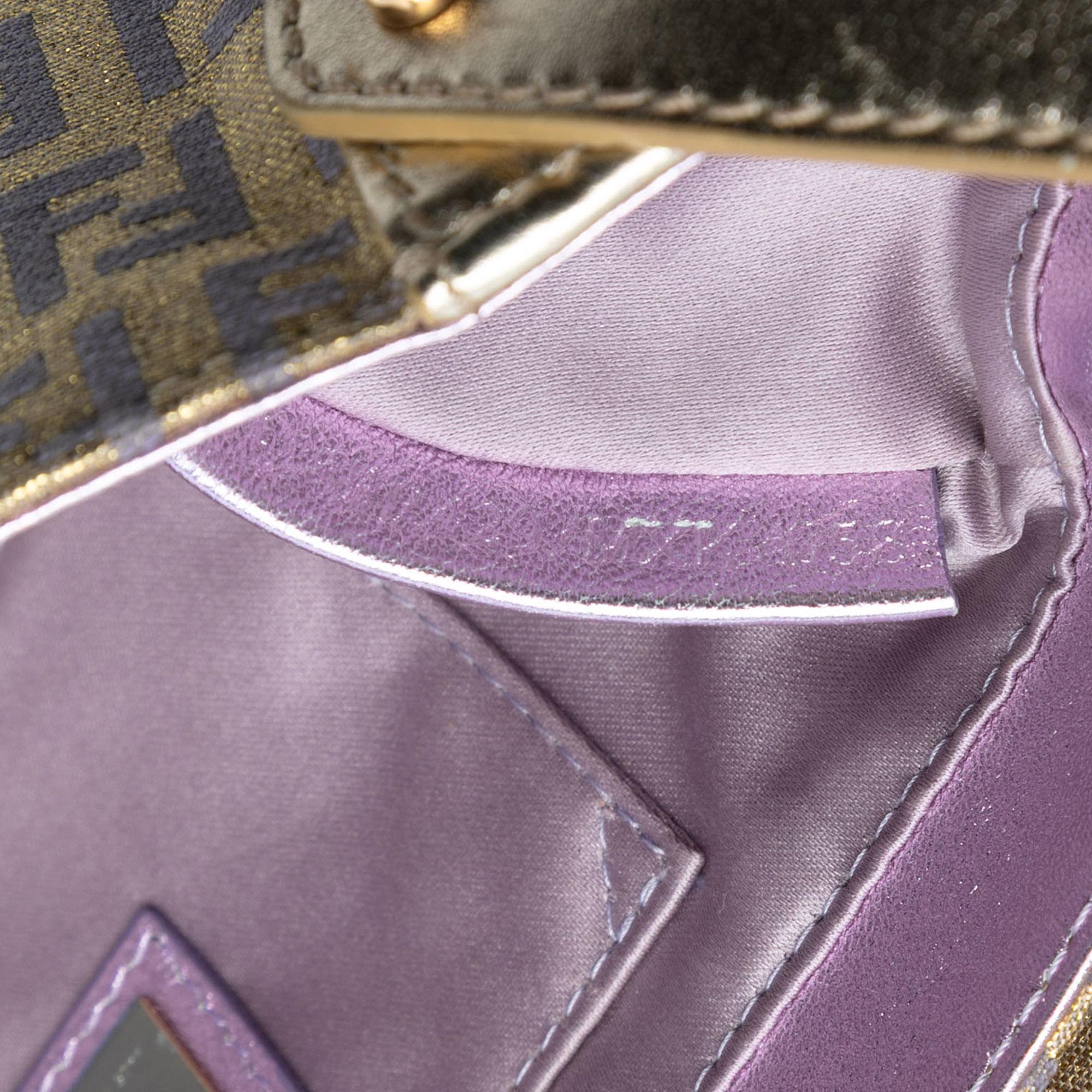 Duふぃ Fendi Zucchino Coated Canvas and Metallic Leather Compilation Shoulder