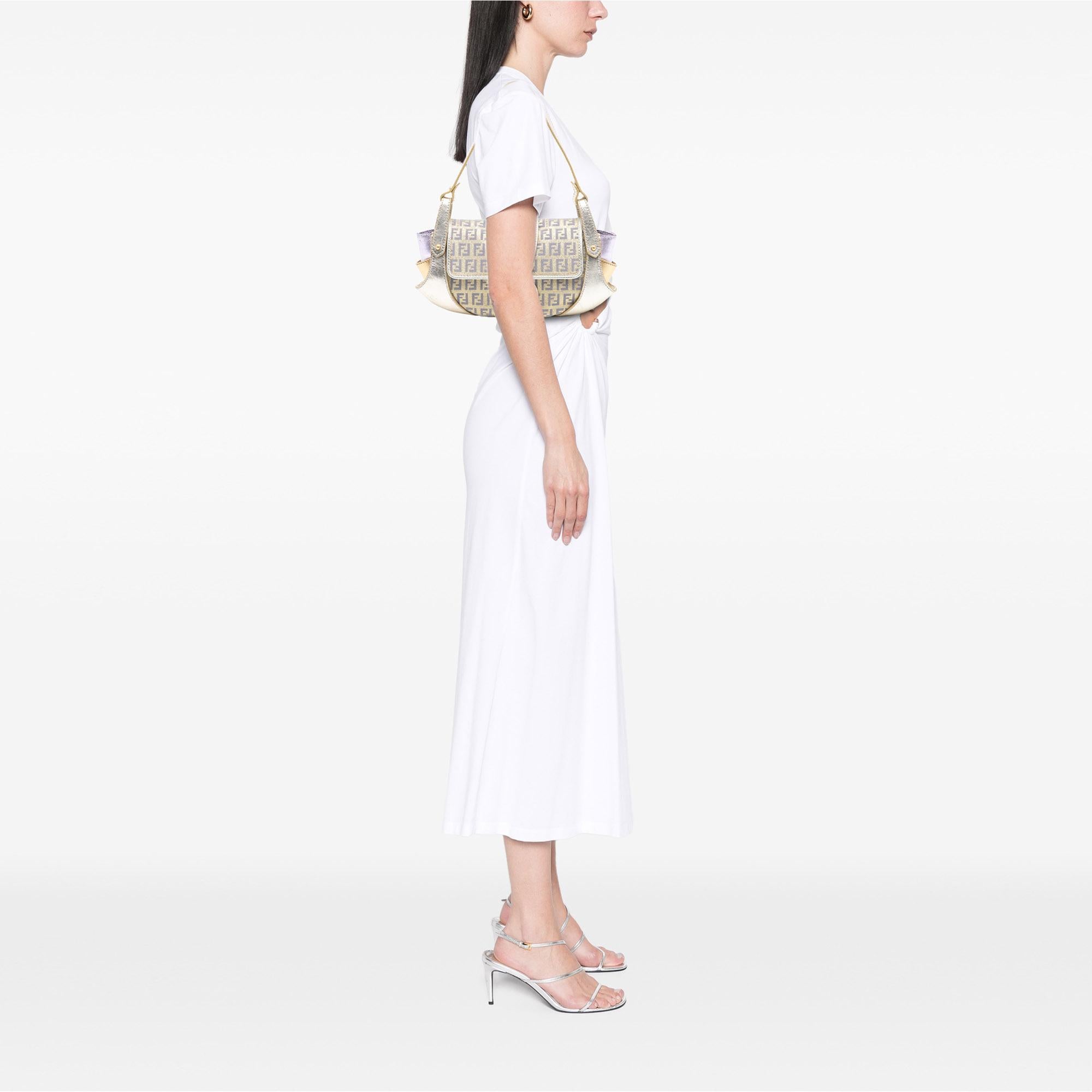 Fendi Zucchino Coated Canvas and Metallic Leather Compilation Shoulder