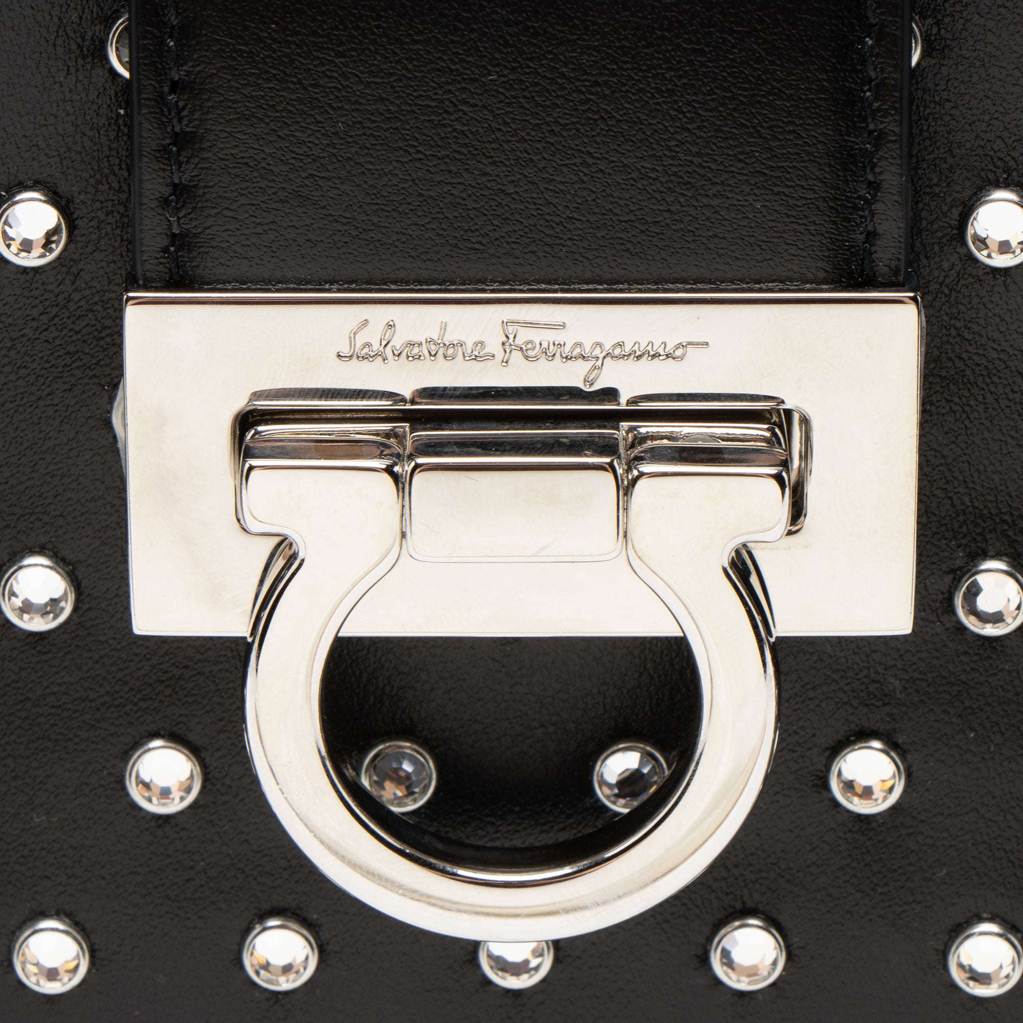 Ferragamo Leather Crystal Trifolio Chain Shoulder Bag