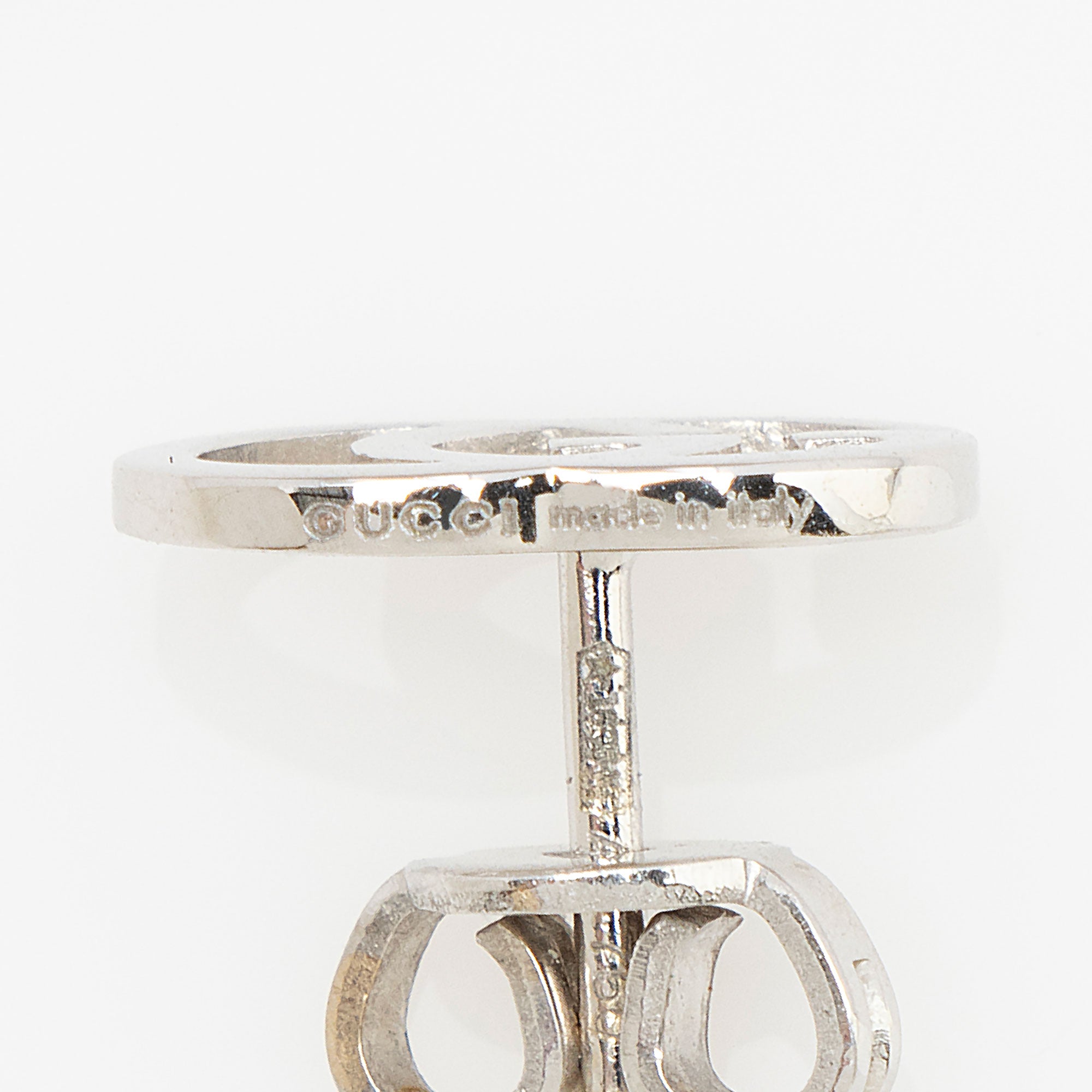 Gucci 18k White Gold GG Running Stud Earrings