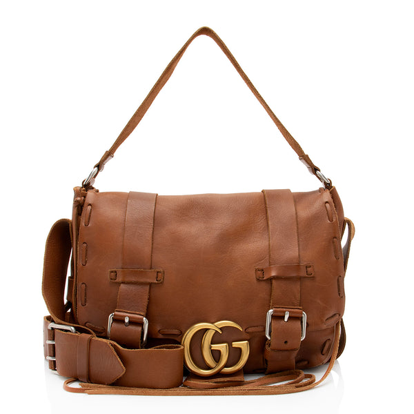 Gucci Aged Leather GG Marmont Messenger Bag (SHF-Z3pkBz)