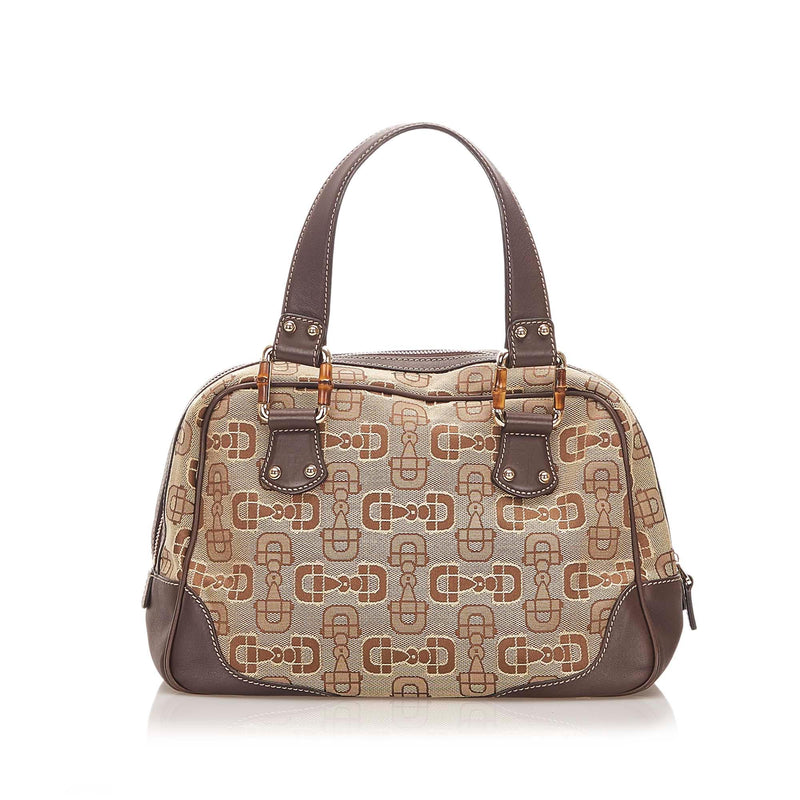 Gucci Bamboo Horsebit Canvas Handbag (SHG-31684)