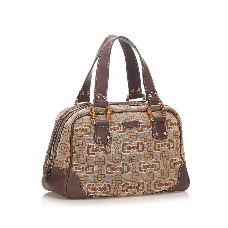 Gucci Bamboo Horsebit Canvas Handbag (SHG-31684)