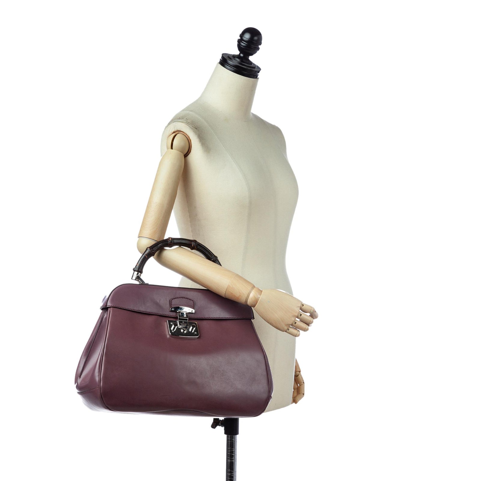 Gucci Bamboo Lady Lock Leather Handbag SHG OZa9ZR LuxeDH