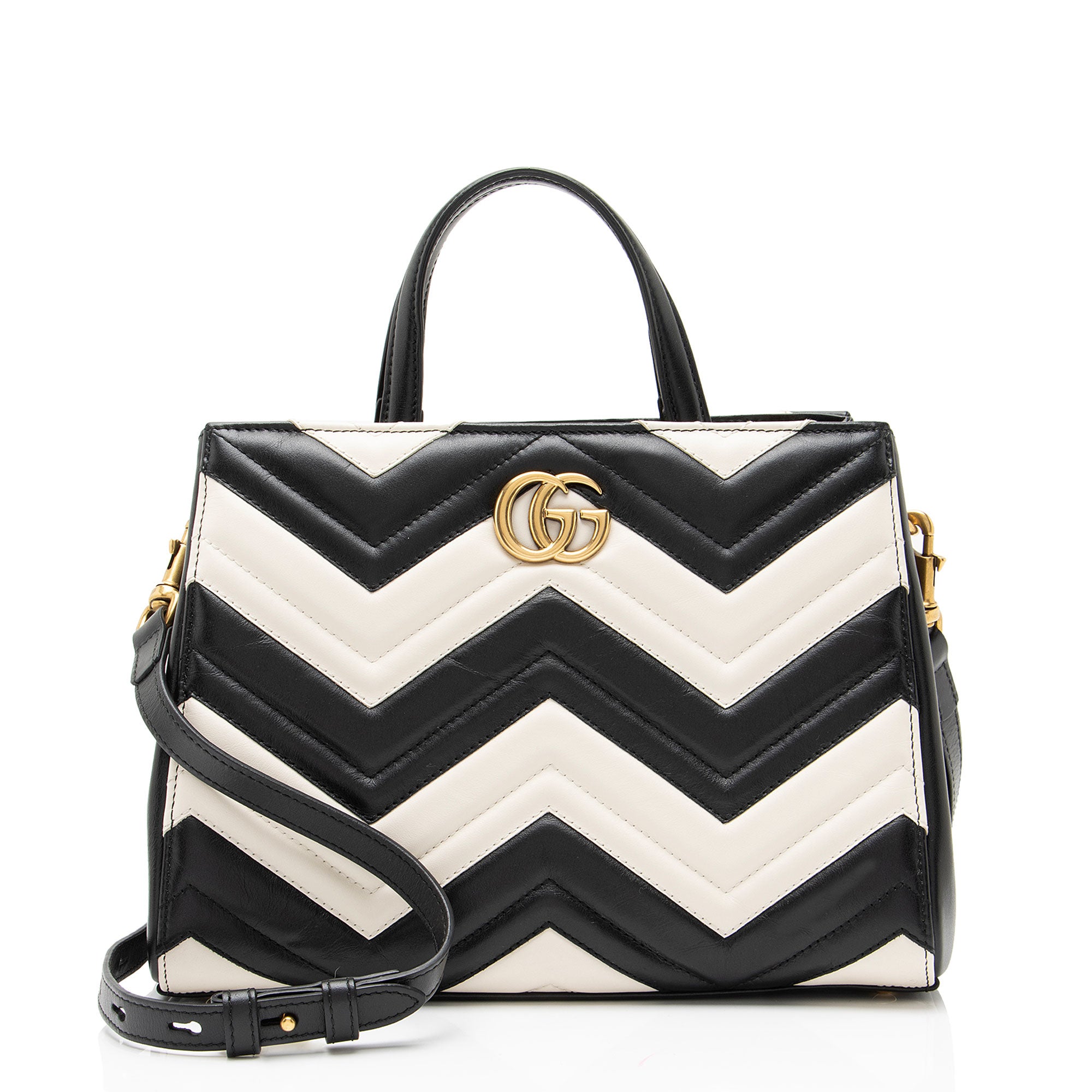 Gucci Bicolor Matelasse Leather GG Marmont Top Handle Small Satchel