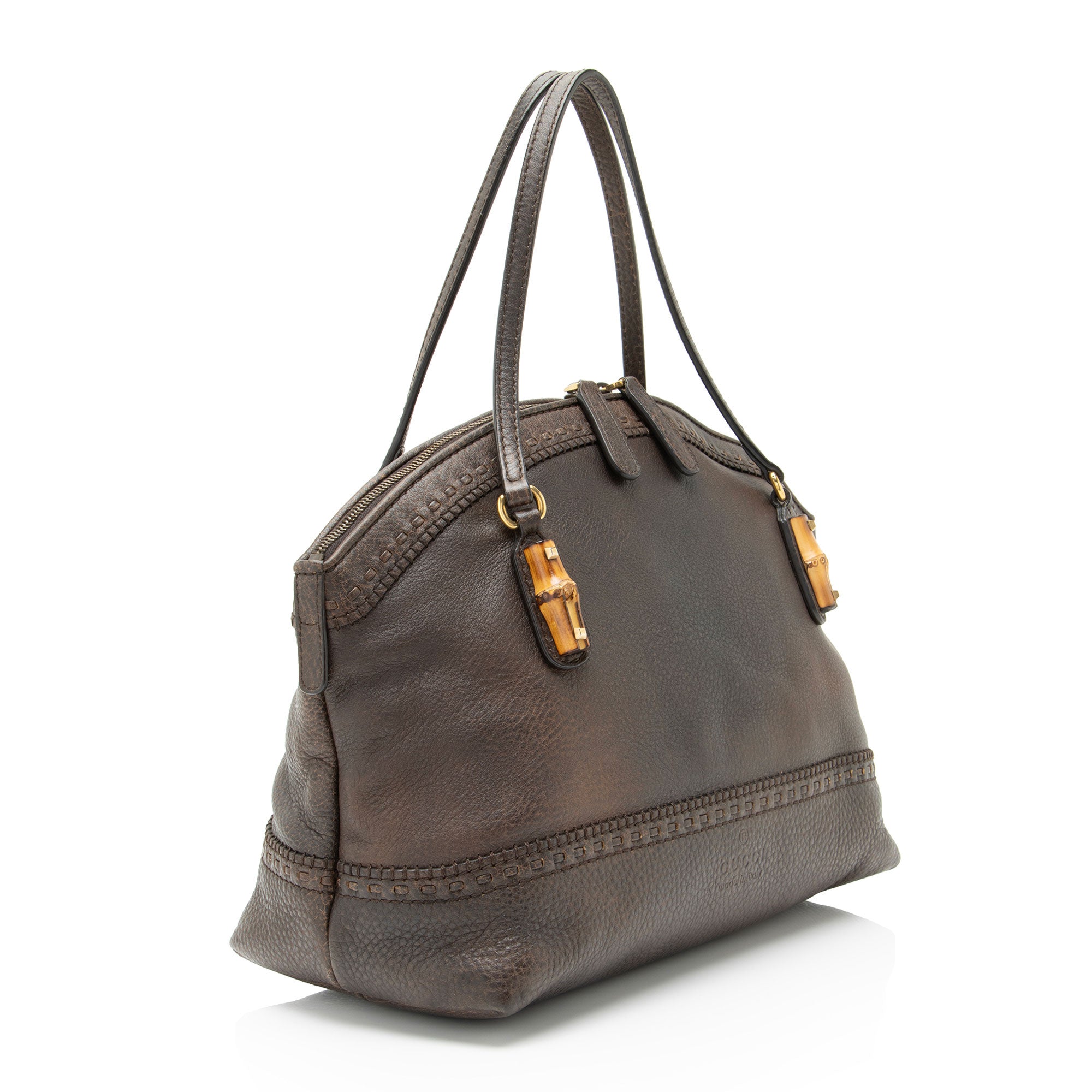 Gucci Calfskin Bamboo Laidback Crafty Dome Satchel