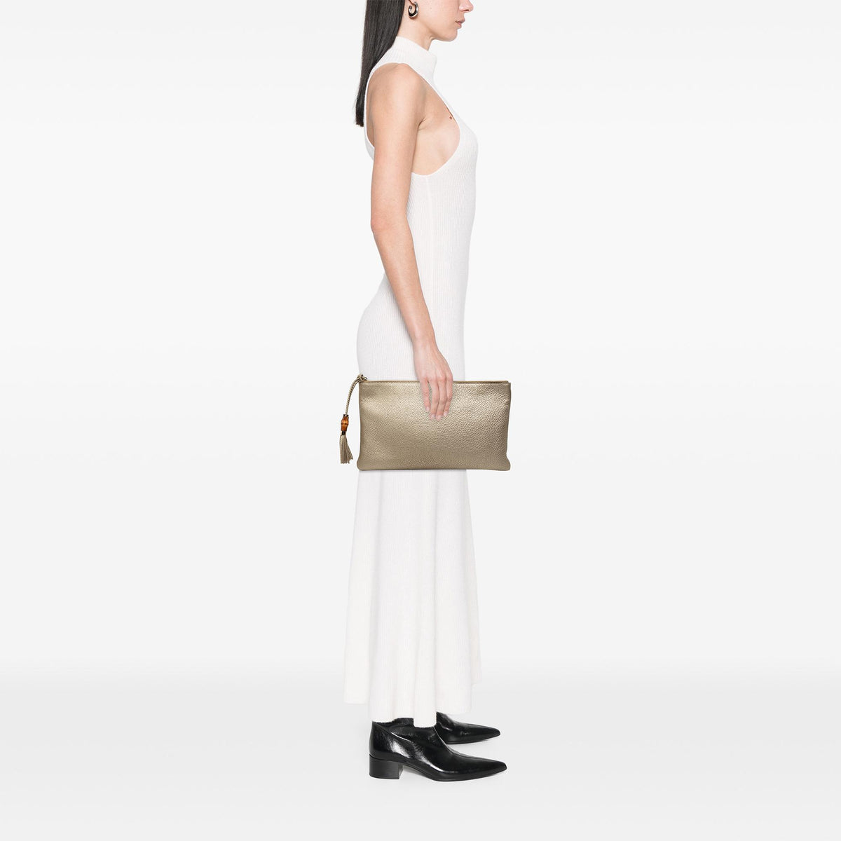 Gucci Calfskin Bamboo Tassel Clutch
