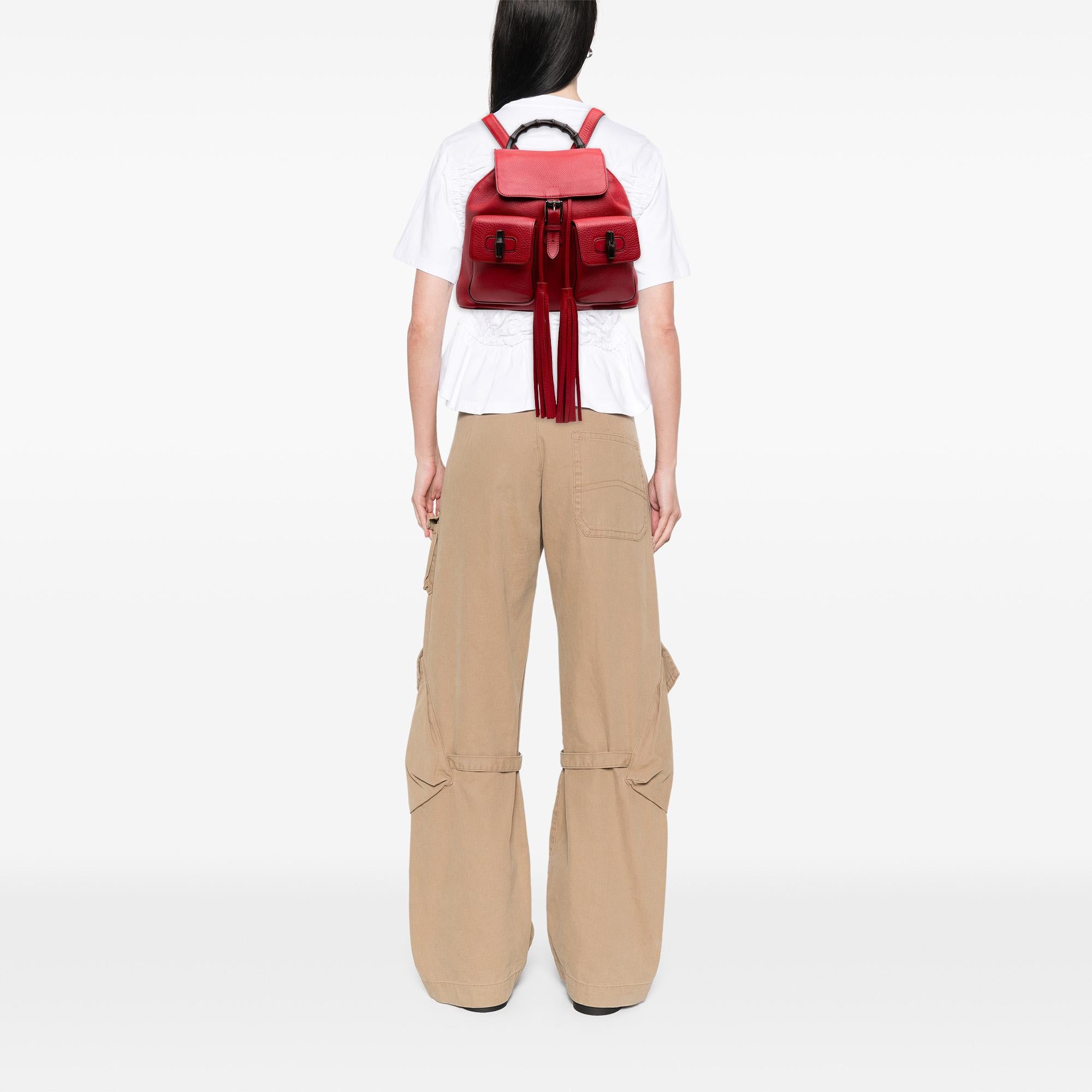 Gucci Calfskin Bamboo Tassel Drawstring Backpack