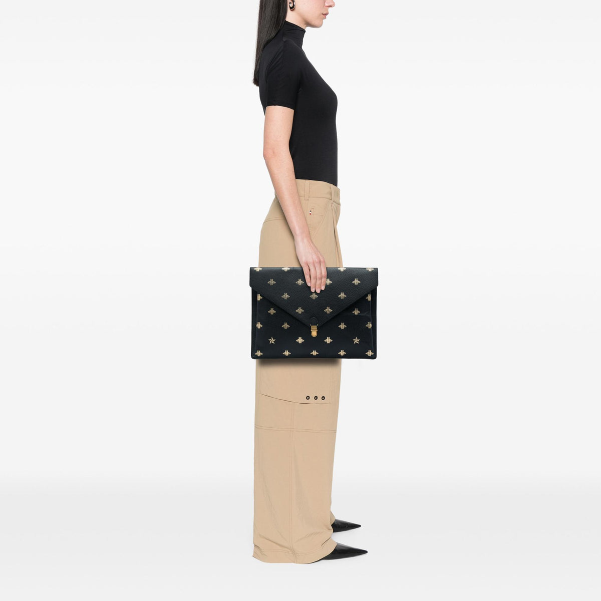 Gucci Calfskin Bee Star Portfolio Clutch