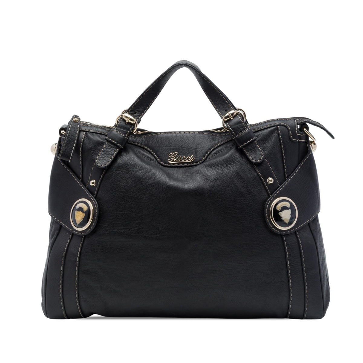 Gucci Calfskin Crest Boule Top Handle Bag