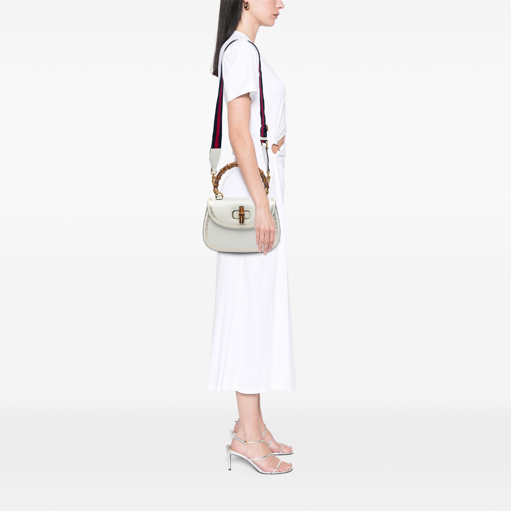 Gucci Calfskin Frame Print Bamboo Web Top Handle Bag