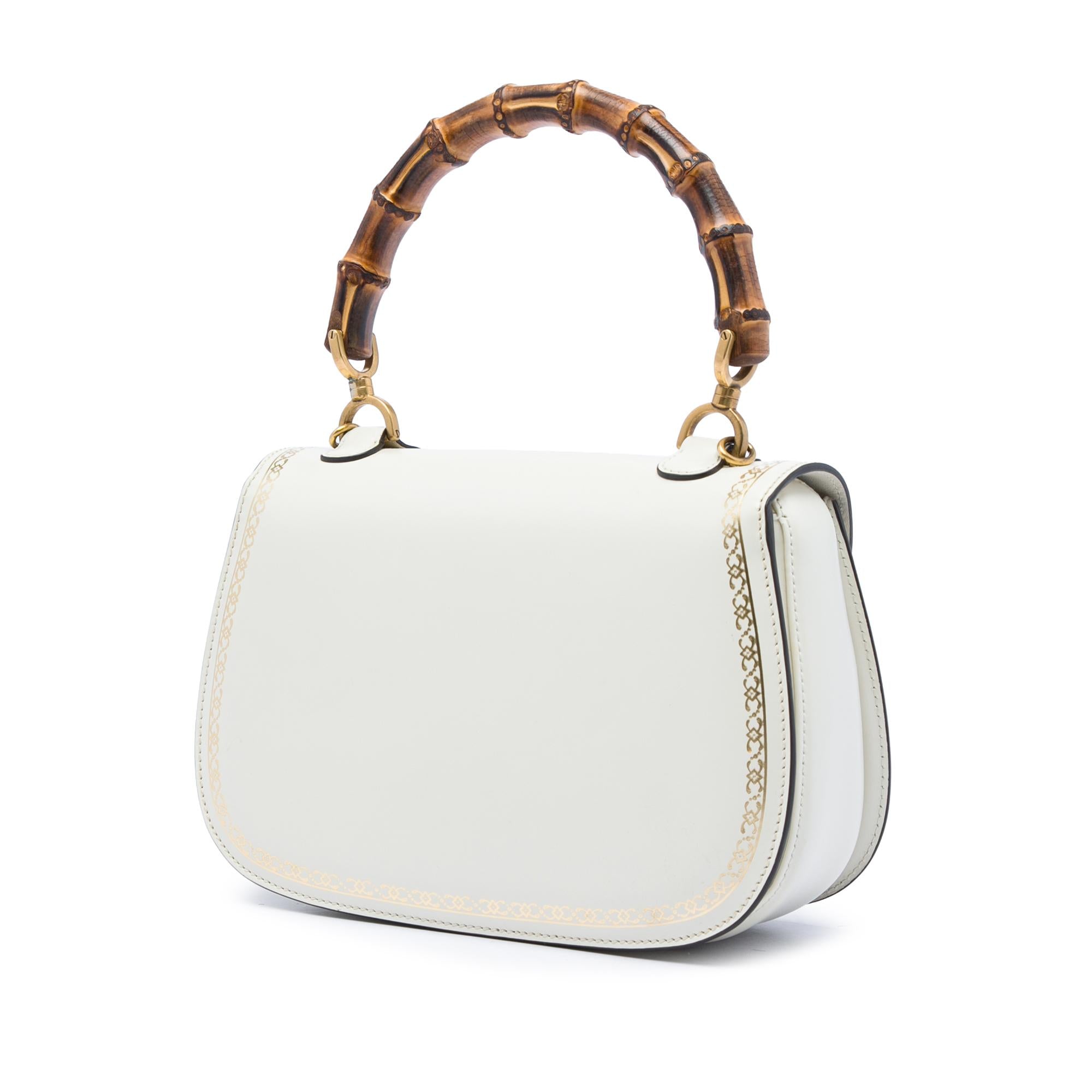 Gucci Calfskin Frame Print Bamboo Web Top Handle Bag