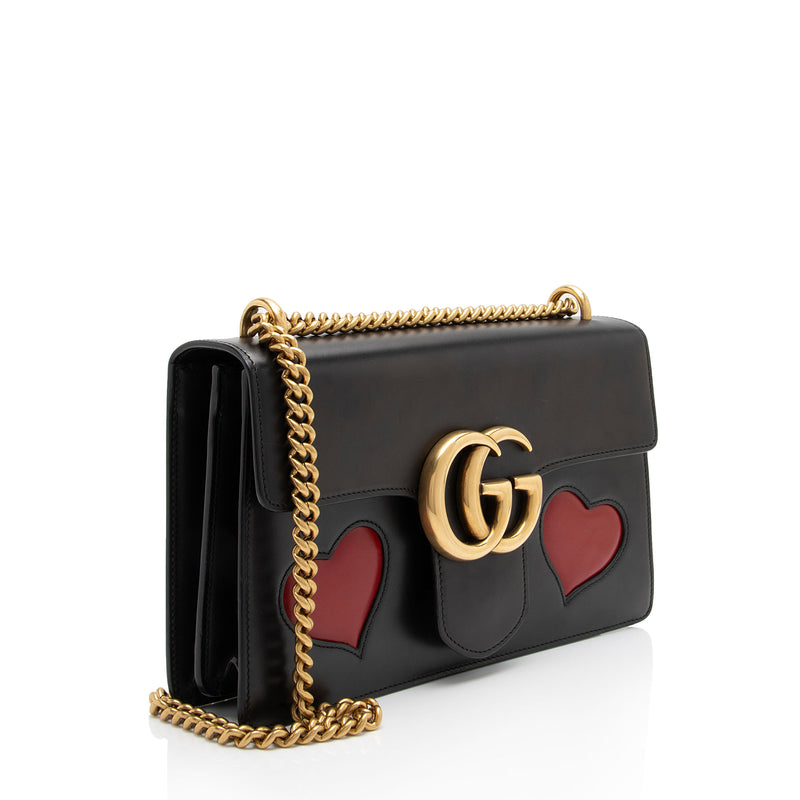 Gucci Calfskin Malaga Kid Heart GG Marmont Small Flap Bag (SHF-zpvPWY)