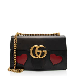 Gucci Calfskin Malaga Kid Heart GG Marmont Small Flap Bag (SHF-oXH119)