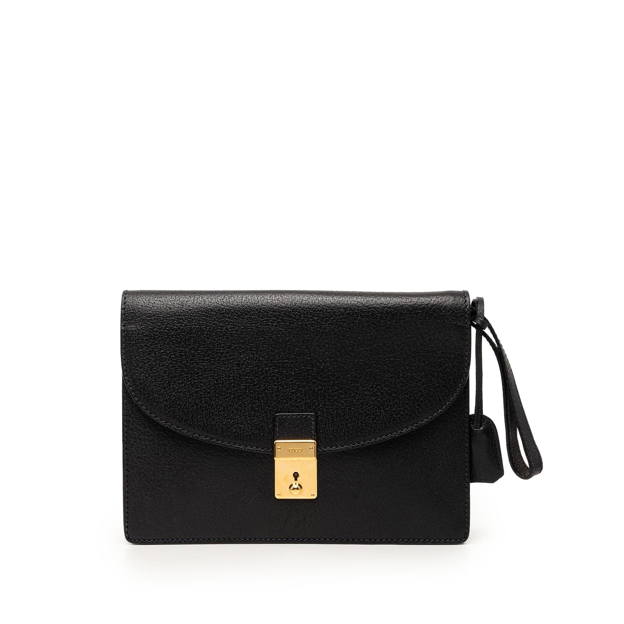 Gucci Calfskin Padlock Wristlet Clutch