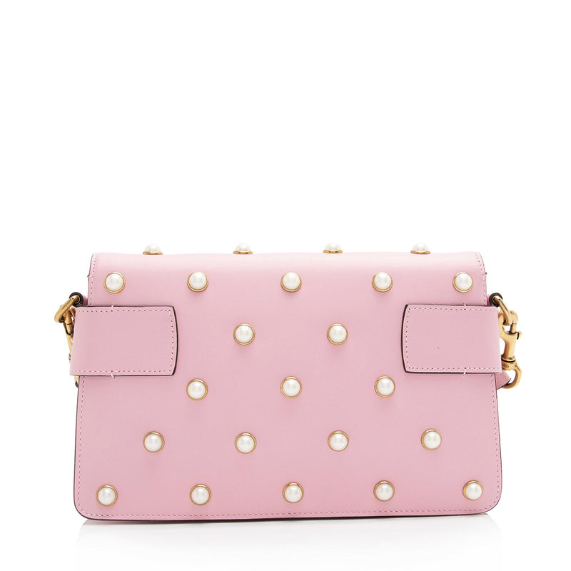 Gucci Calfskin Pearl Bee Broadway Mini Shoulder Bag (SHF-23779)