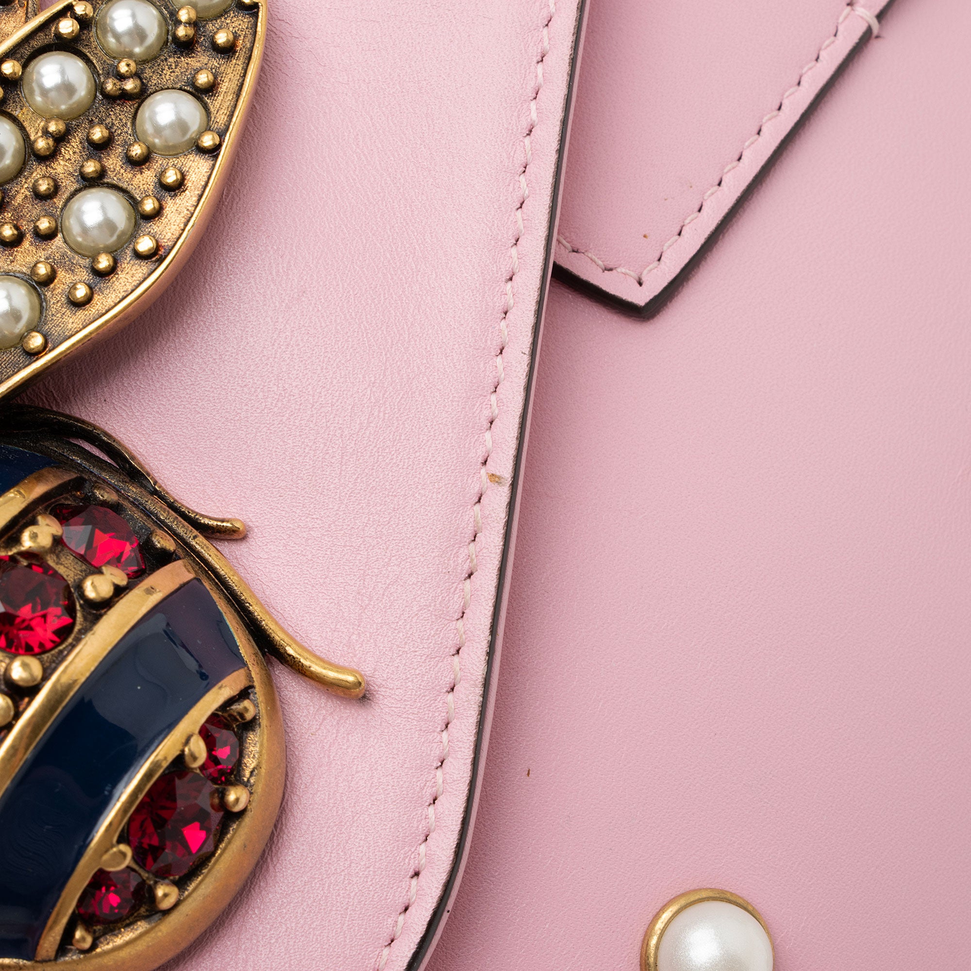 Gucci Calfskin Pearl Bee Broadway Mini Shoulder Bag