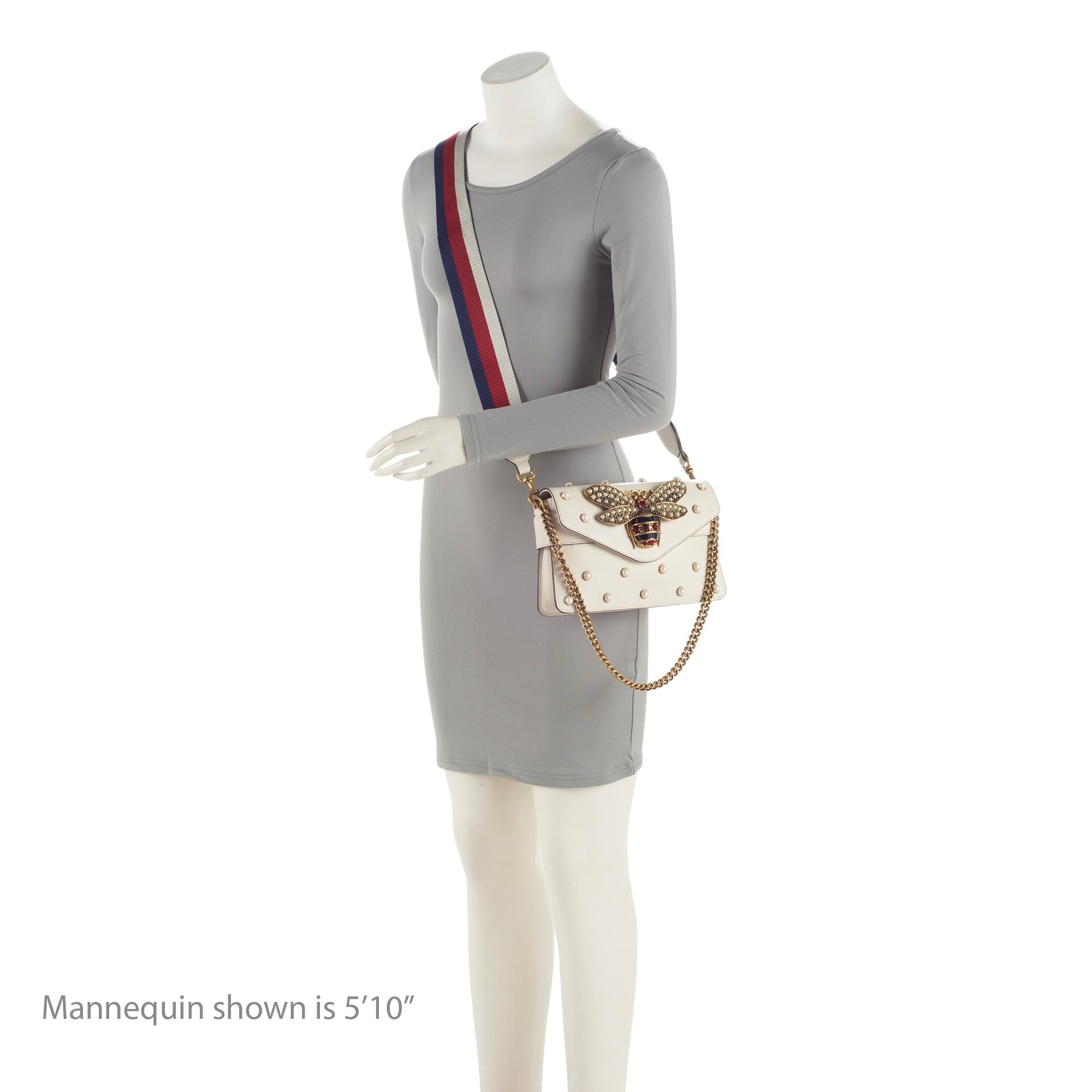 Gucci Calfskin Pearl Bee Broadway Mini Shoulder Bag
