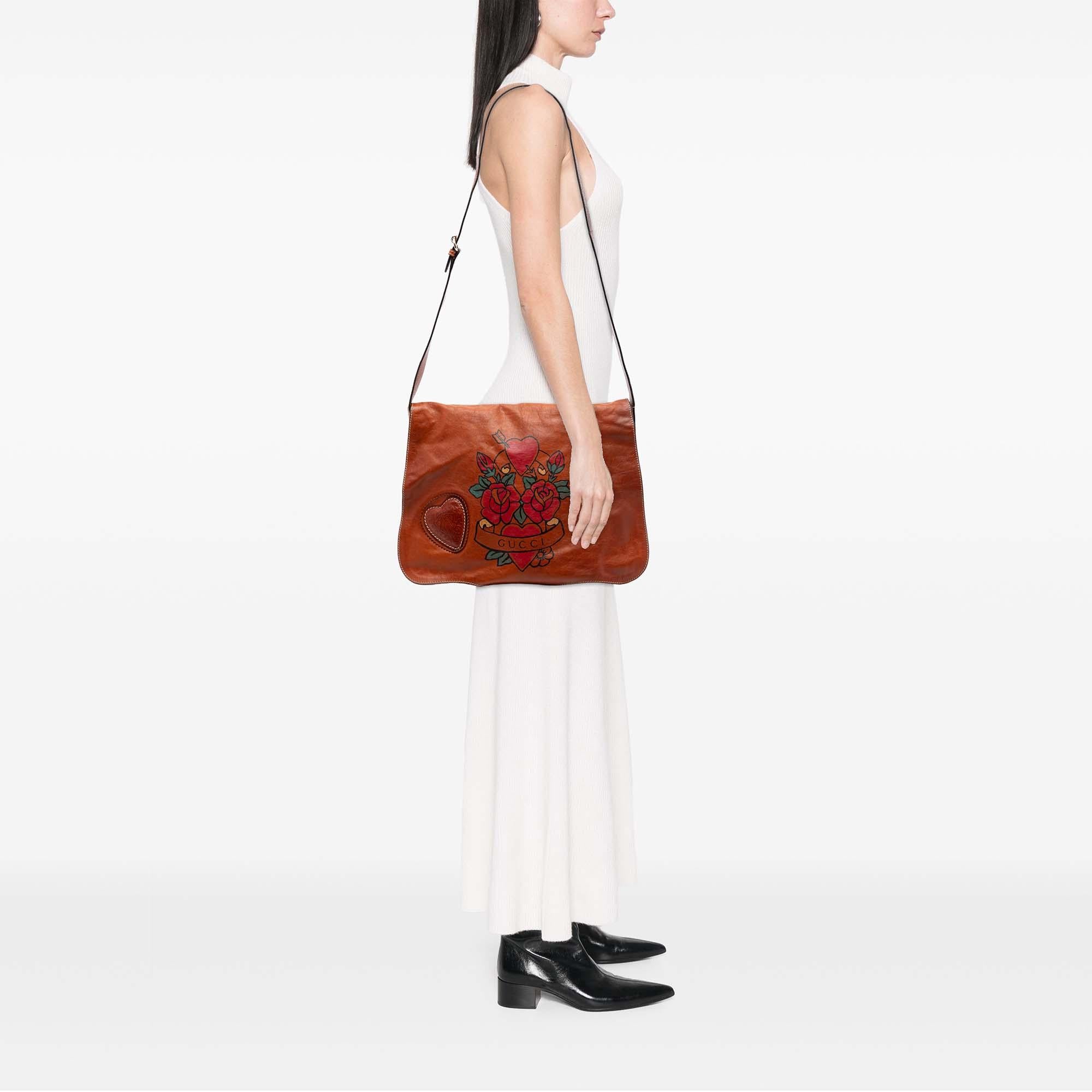 Gucci Calfskin Tattoo Heart Tribeca Crossbody