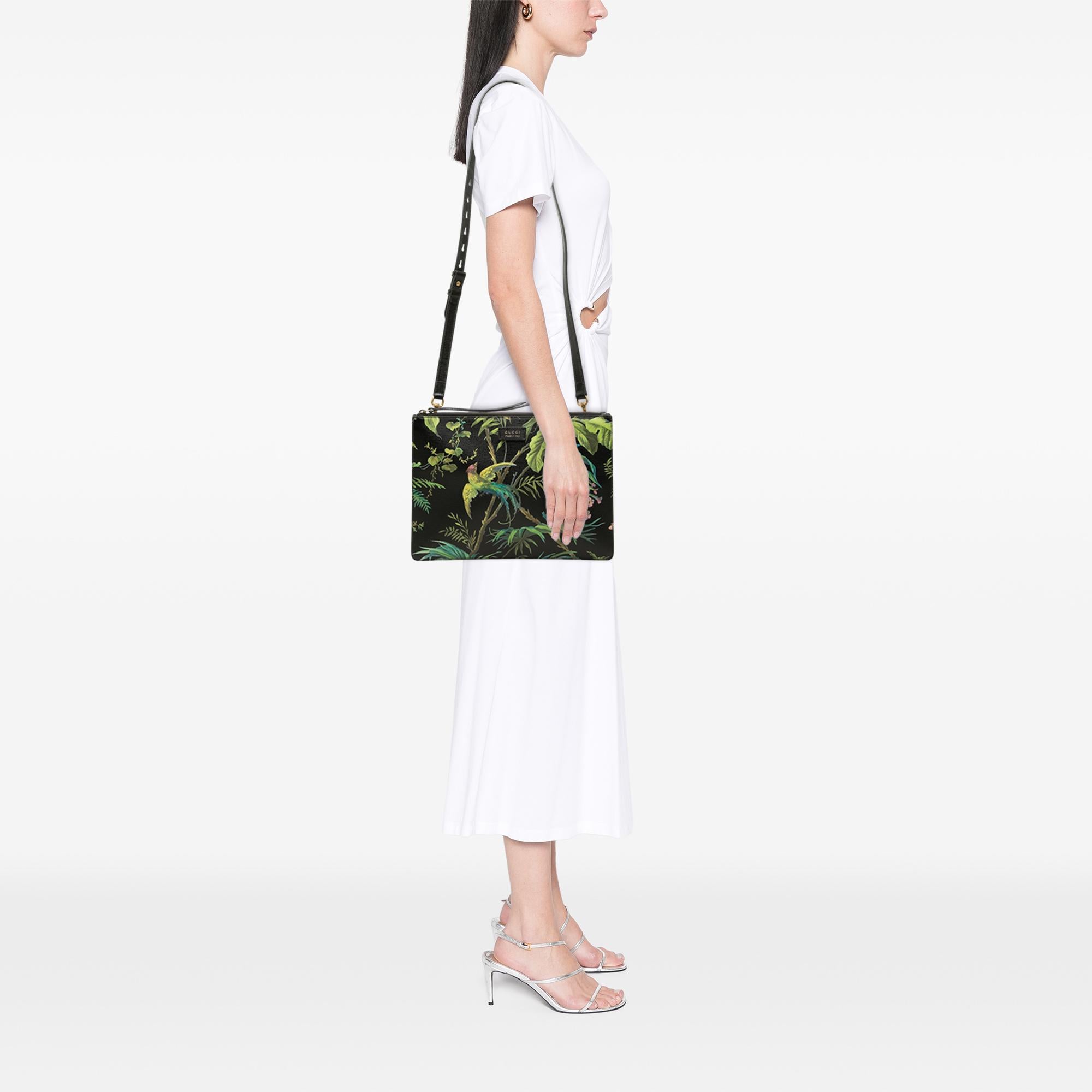 Gucci Calfskin Tropical Bird Print Crossbody
