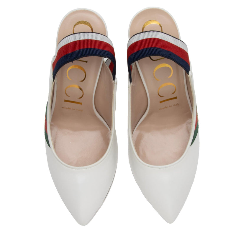Gucci Calfskin Web Bee Sylvie Slingback Pumps Size 6.5 36.5