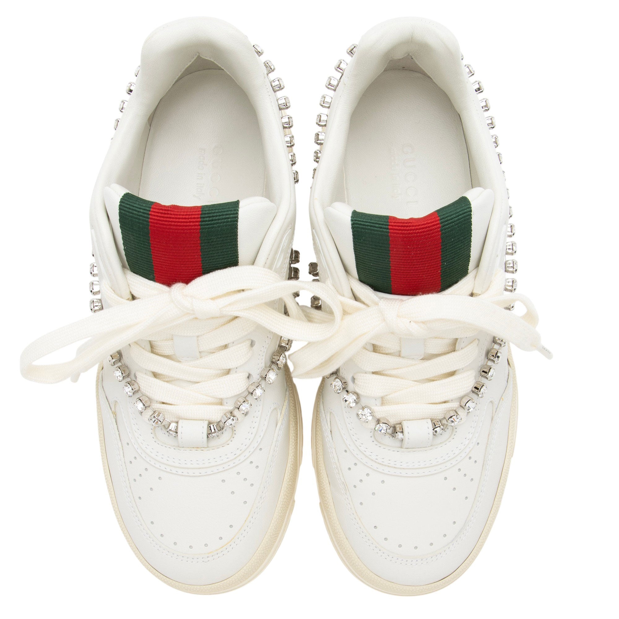 Gucci Calfskin Web Crystal Sneakers - Size 6 / 36