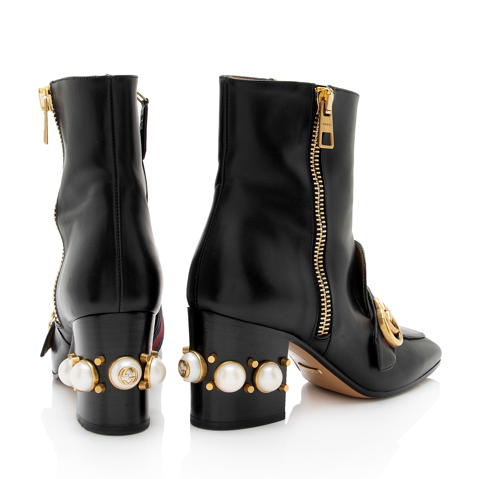 Gucci Calfskin GG Web Pearl Peyton Ankle Boots - Size 7 / 37 (SHF-NfjHOv)