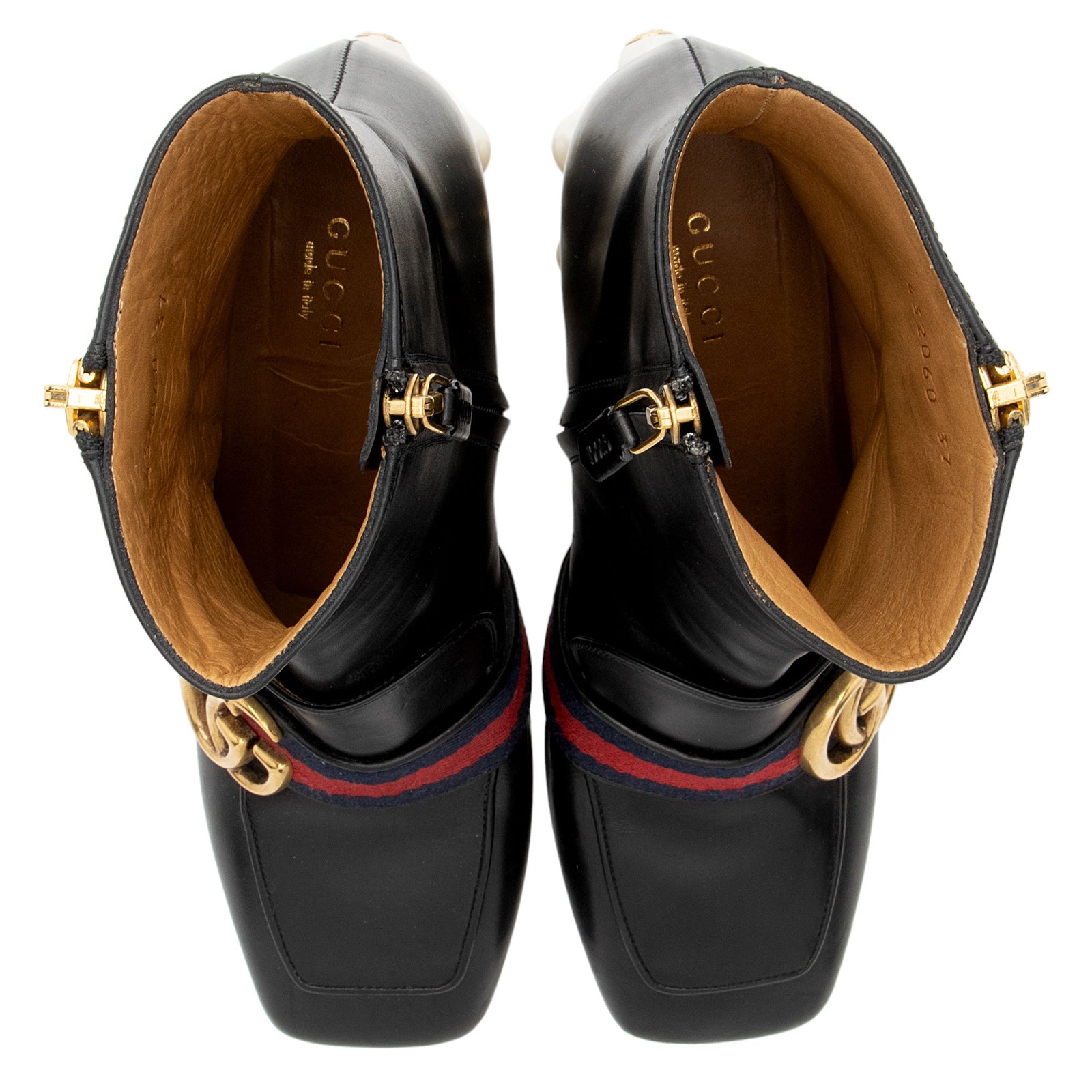Gucci Calfskin GG Web Pearl Peyton Ankle Boots Size 7 37 SHF NfjH LuxeDH