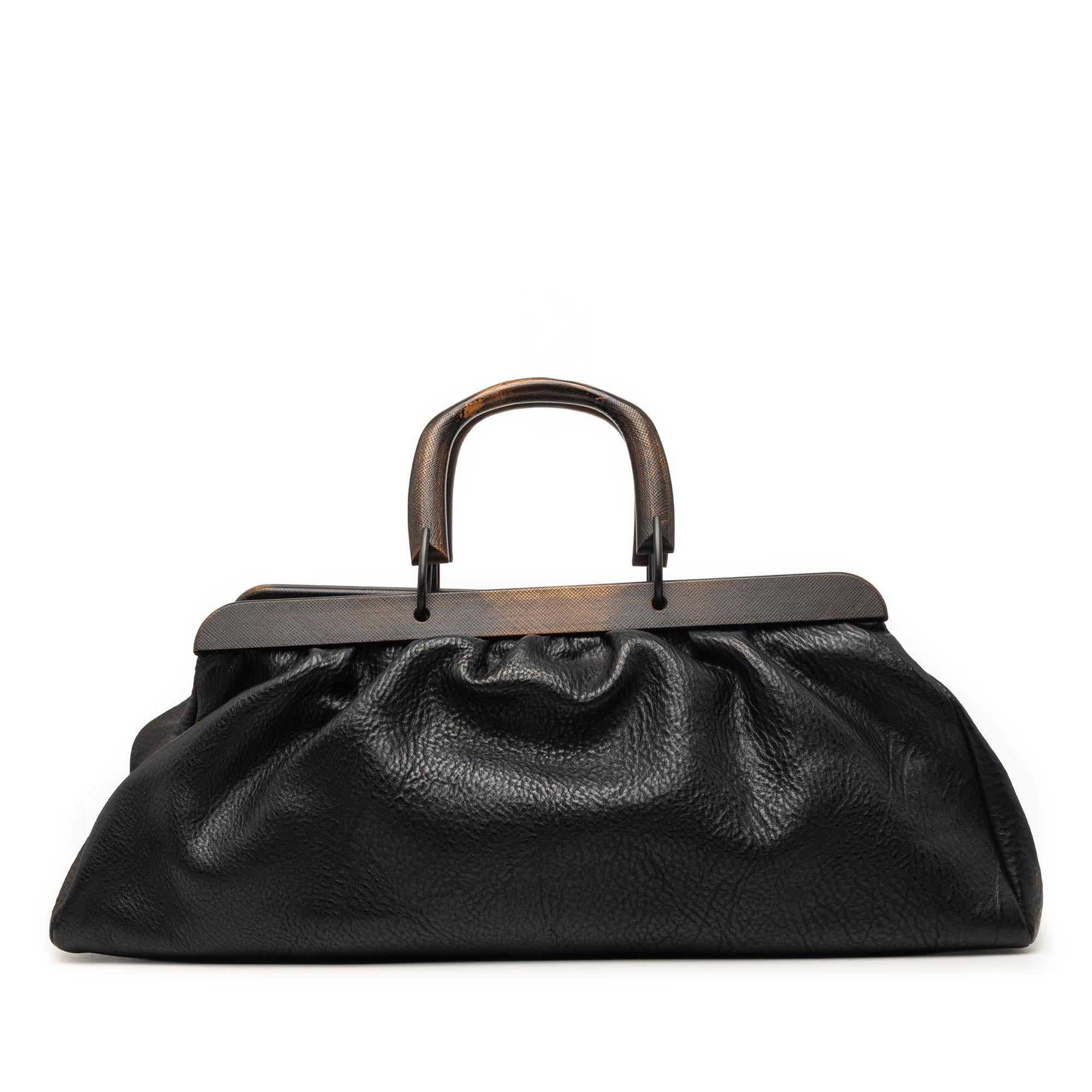 Gucci Calfskin Wood Frame Handbag