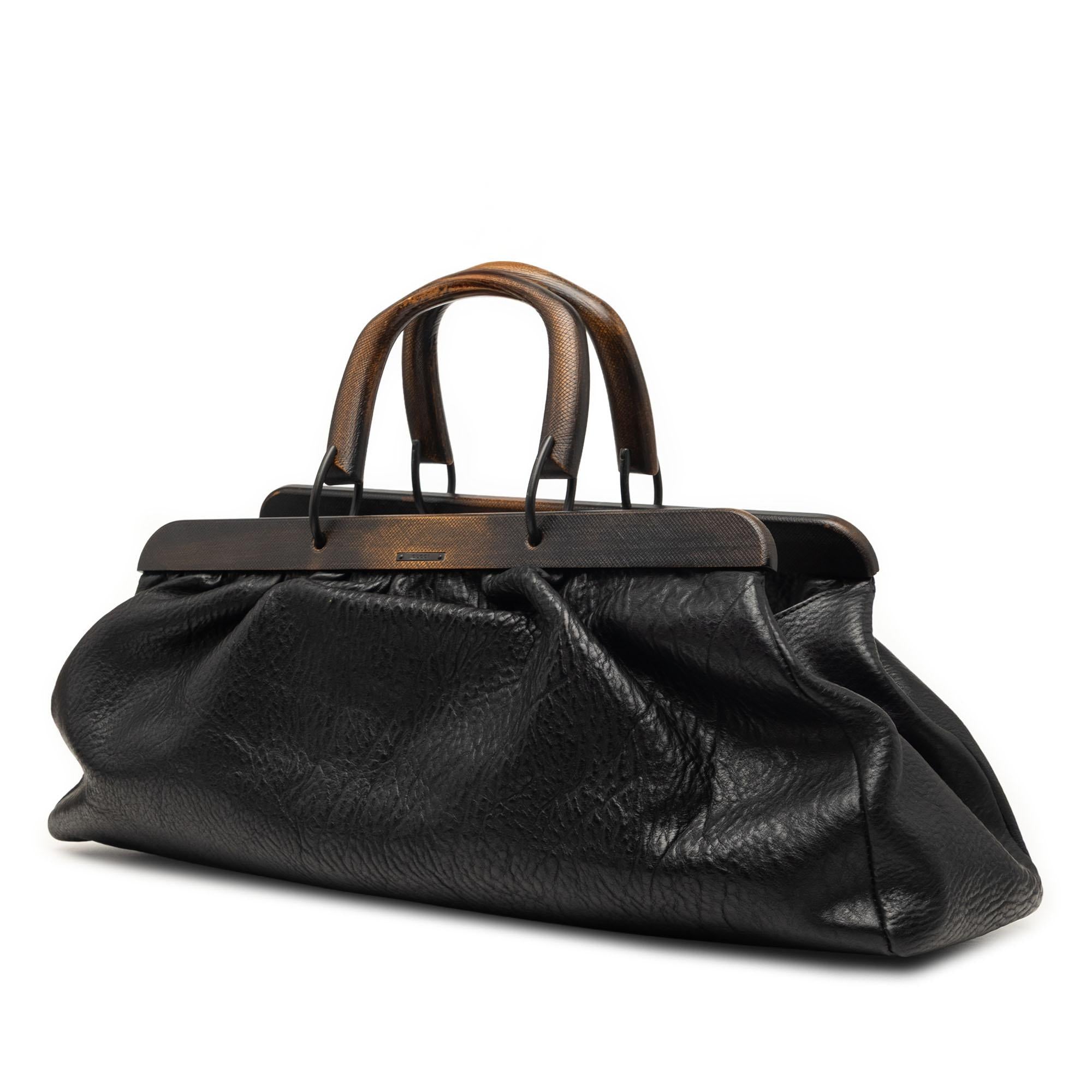 Gucci Calfskin Wood Frame Handbag