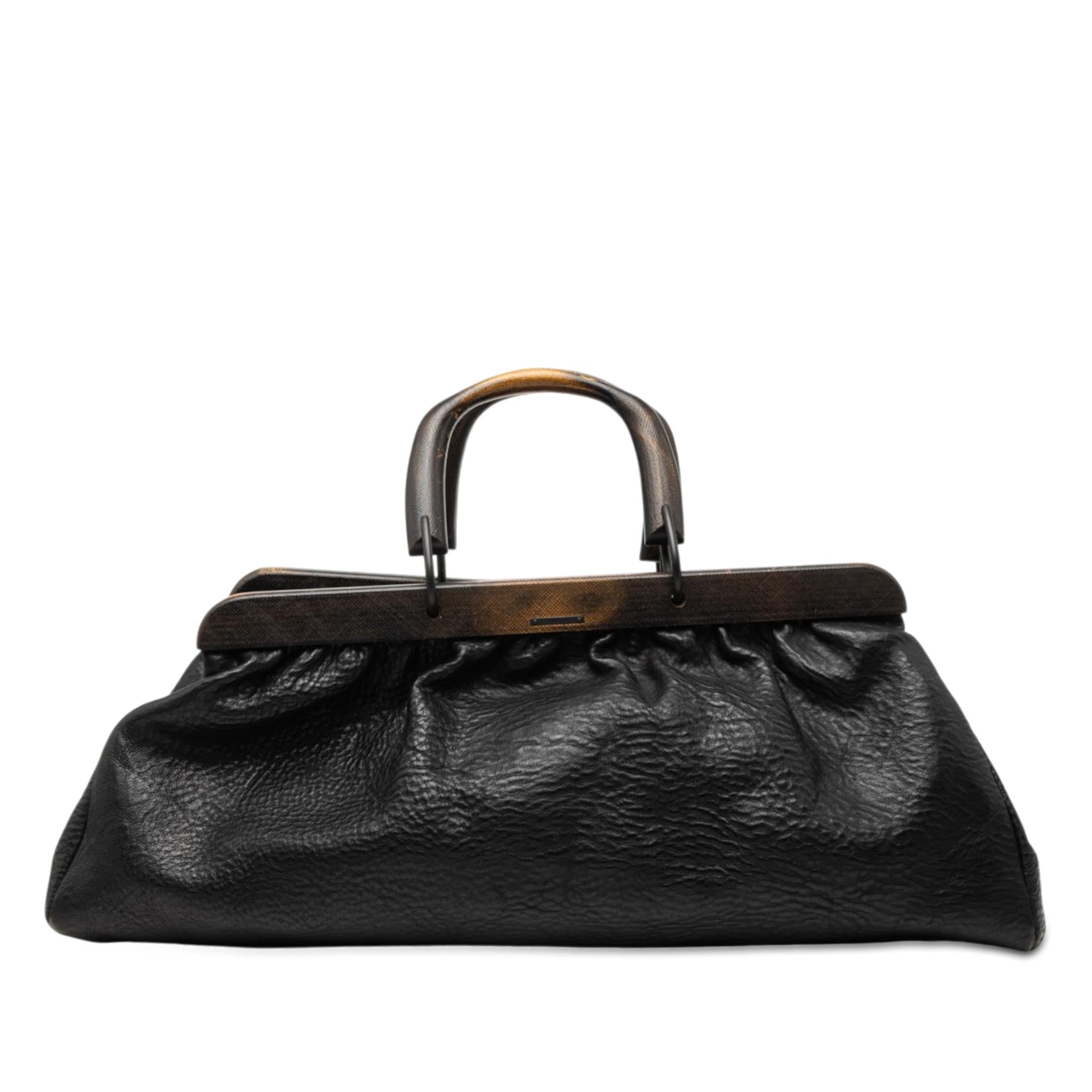 Gucci Calfskin Wood Frame Handbag