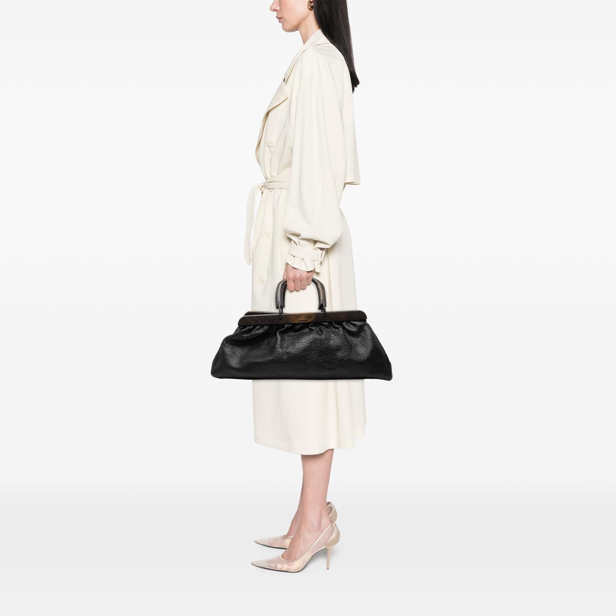 Gucci Calfskin Wood Frame Handbag