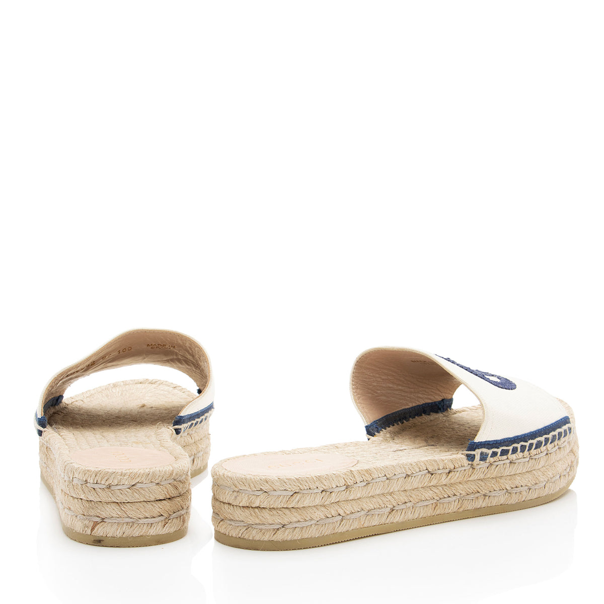 Gucci Canvas Embroidered Interlocking G Pilar Espadrille Slides - Size 7 / 37