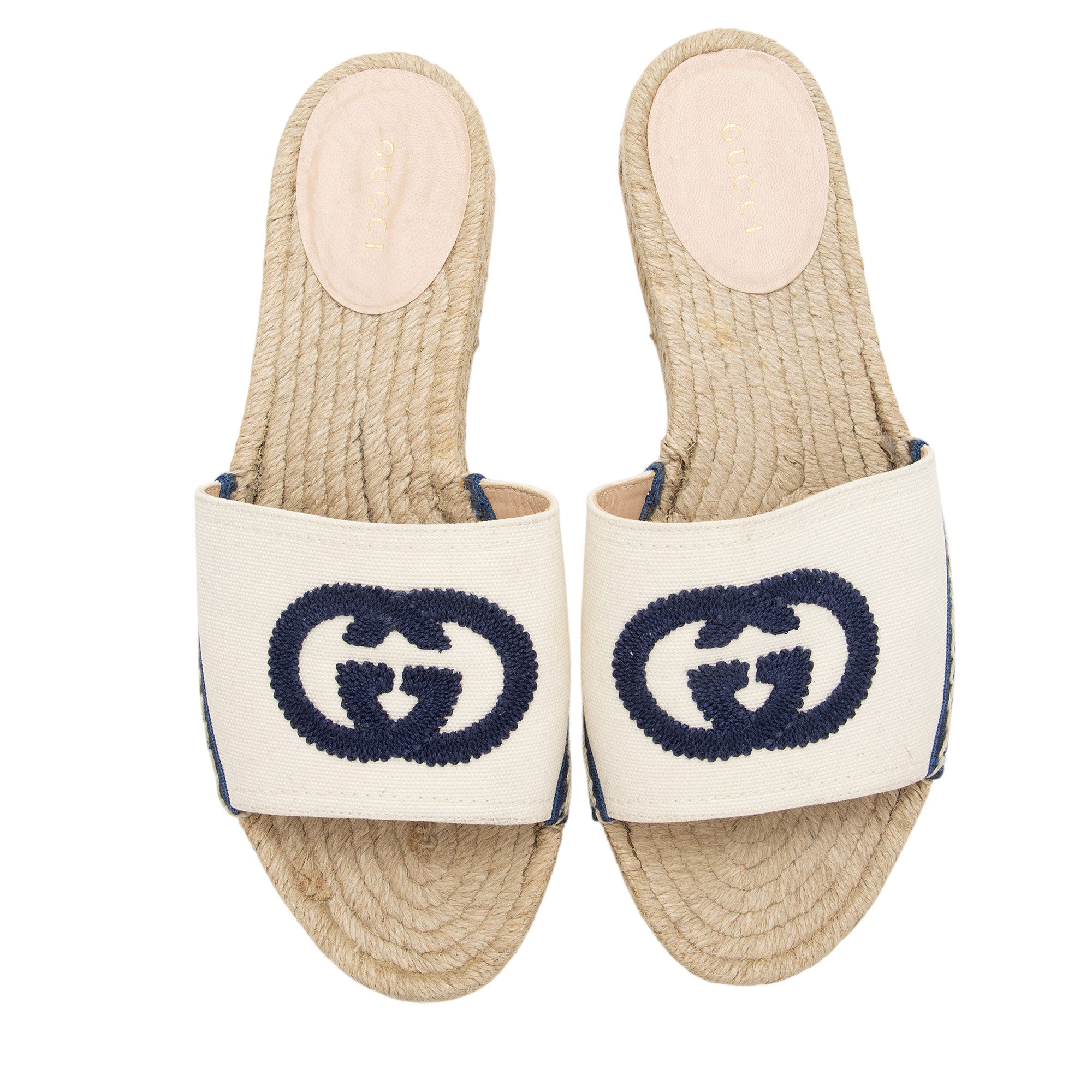Gucci Canvas Embroidered Interlocking G Pilar Espadrille Slides - Size 7 / 37
