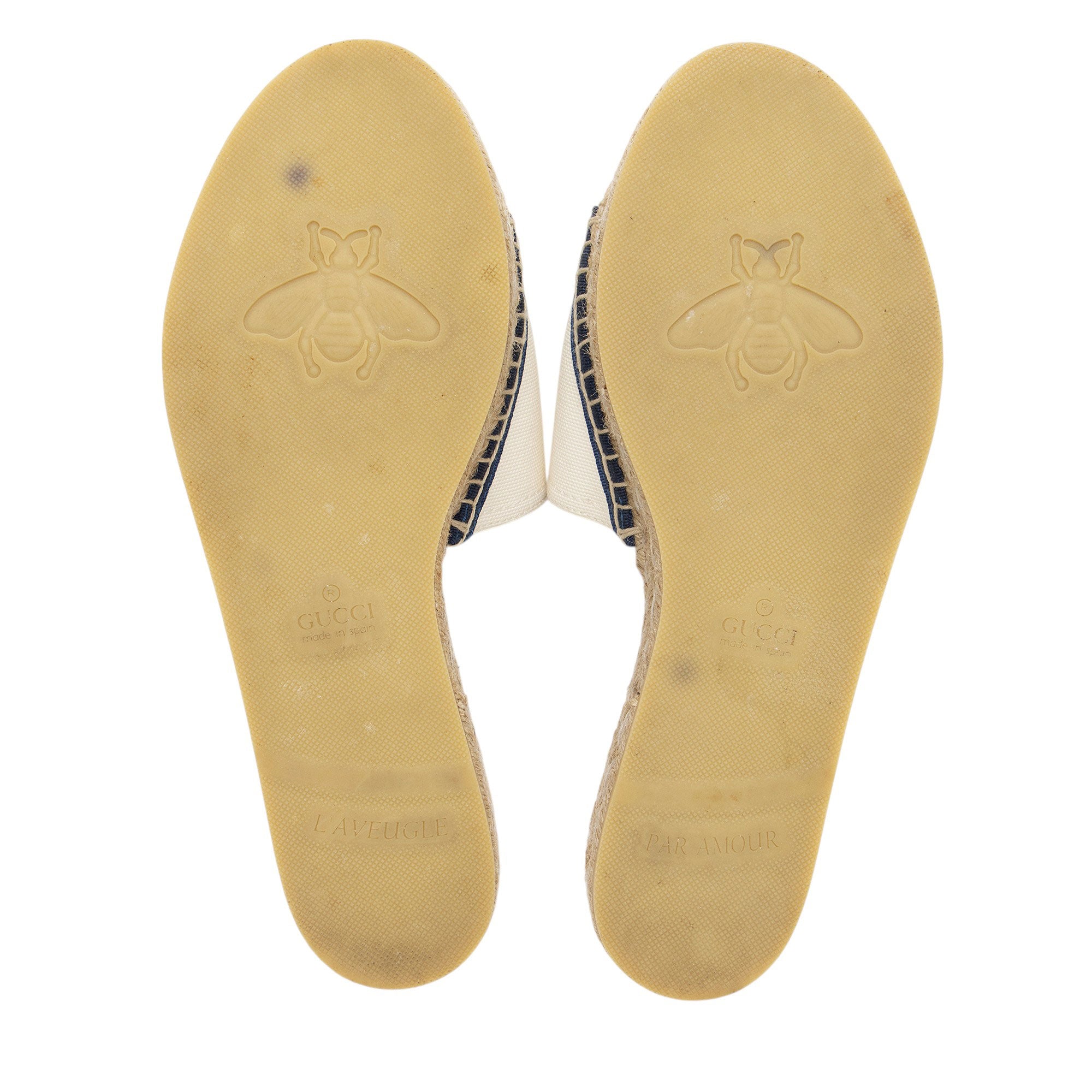 Gucci Canvas Embroidered Interlocking G Pilar Espadrille Slides - Size 7 / 37