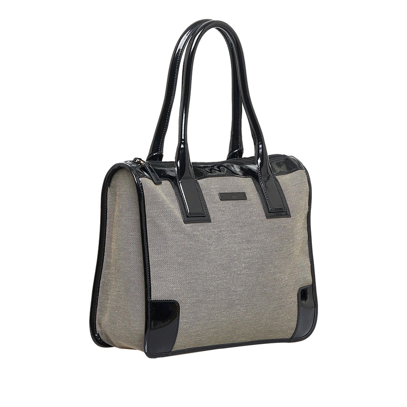 Gucci Canvas and Patent Leather Trimmed Handbag (SHG-E8ID83)