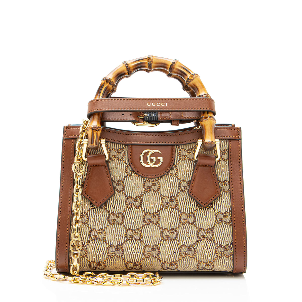 Gucci Crystal GG Canvas Bamboo Diana Mini Tote