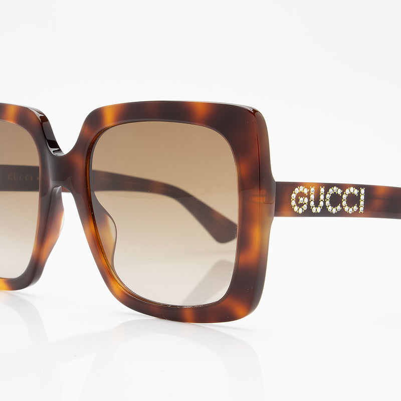 Gucci Crystal Logo Oversized Rectangular Sunglasses (SHF-Y9qe2J)